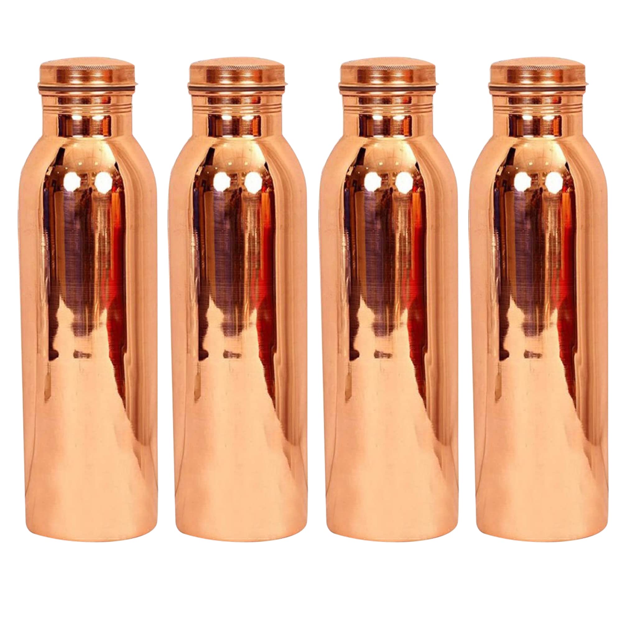 4 Pack Pure Copper Water Bottles with Lids - BPA-Free, Leak-Proof & Insulated for Hot/Cold Drinks - Perfect for Gym, Hiking, Yoga & Office Hydration