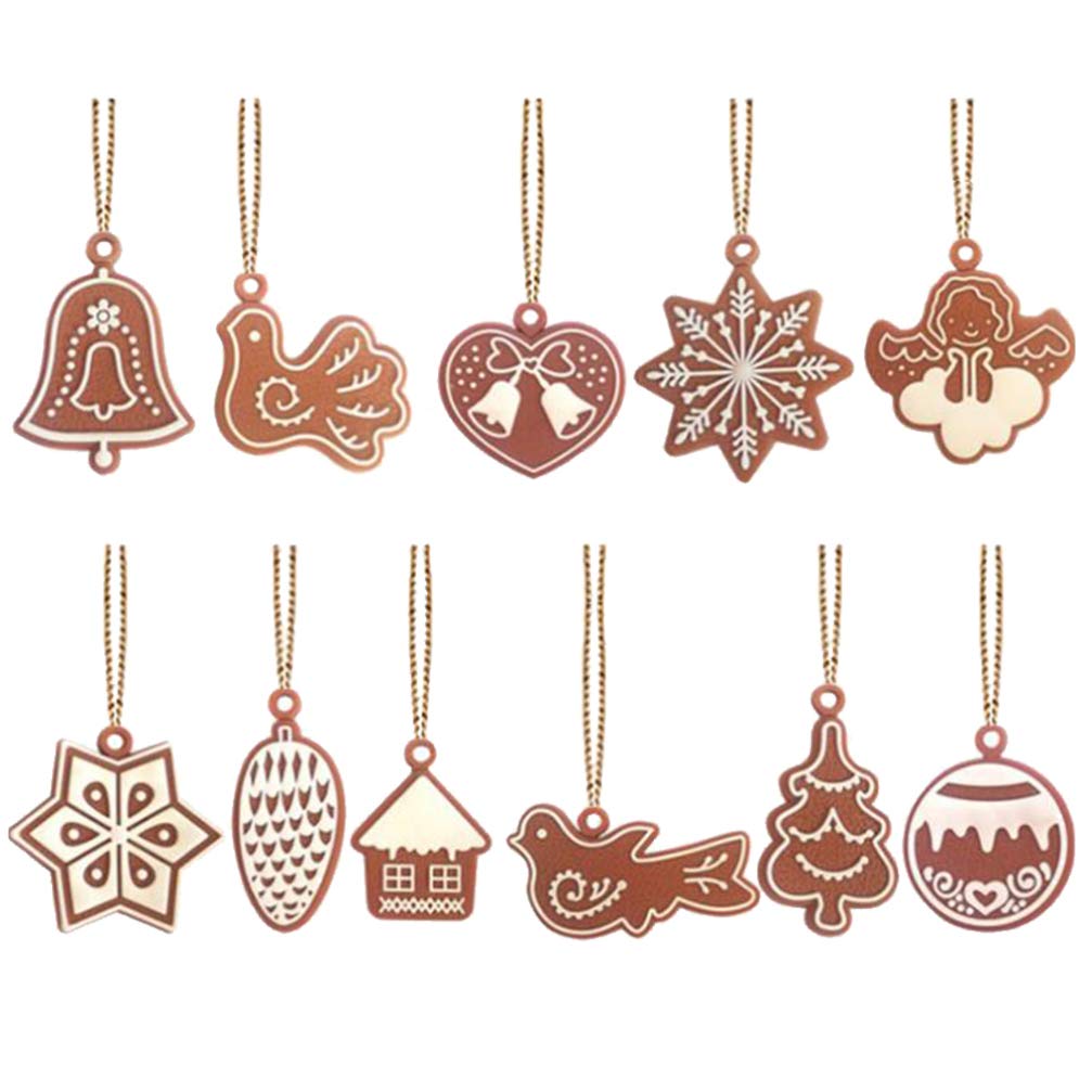 Amosfun 11pcs Christmas Tree Ornaments Set - Gingerbread Man, Snowman, Snowflake & Bell Hanging Decorations for Xmas Tree, Holiday Party & Nativity Scene | Festive Home Decor