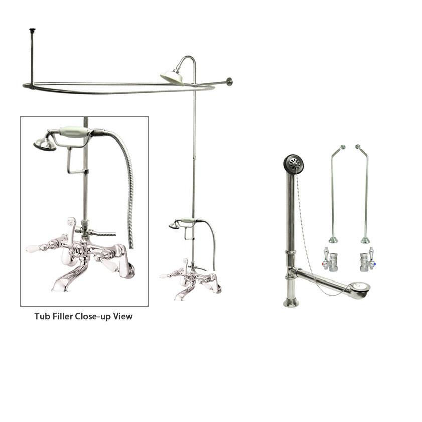 Vintage Chrome Clawfoot Bathtub Faucet with Shower Kit & Enclosure Curtain Rod - 56T1CTS - Perfect for Antique Bathroom Renovations & Luxury Spa Retreats