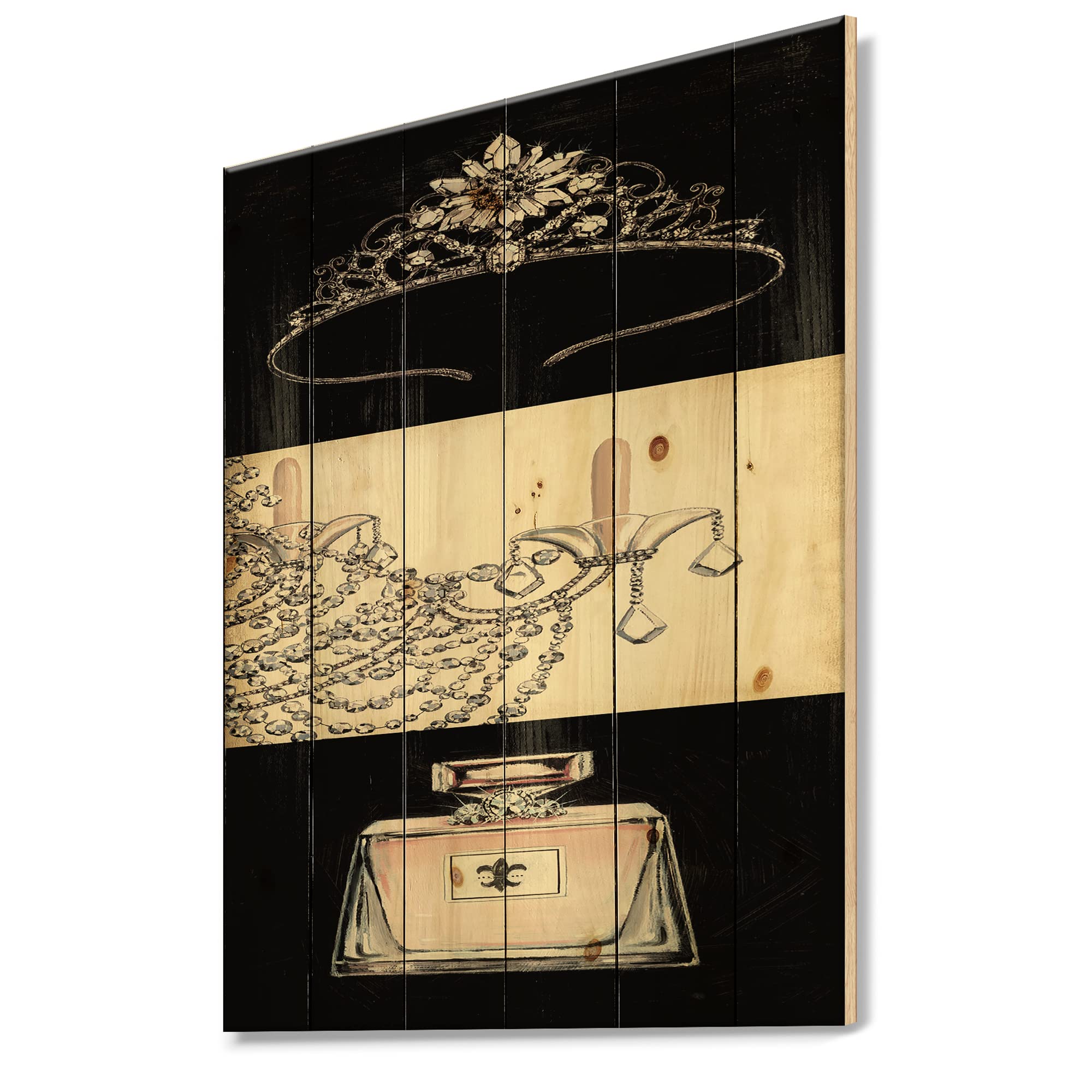DesignQ Elegant Chandelier & Tiara Wood Wall Decor - Traditional Black Pine Wood Art Panel for Living Room, Bedroom & Dining Room Décor