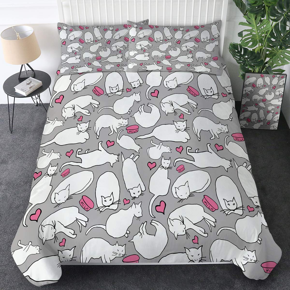 Sleepwish 3-Piece Cat Print Bedding Set for Kids - Twin Size Comforter & 2 Pillowcases (Grey Animal Pattern) - Cozy Bedroom Decor for Boys & Girls