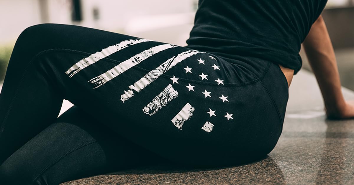 American Flag Leggings for Women - Patriotic USA-Made 100% Cotton Yoga Pants with Comfort Waistband | Perfect for 4th of July, Workouts & Casual Wear