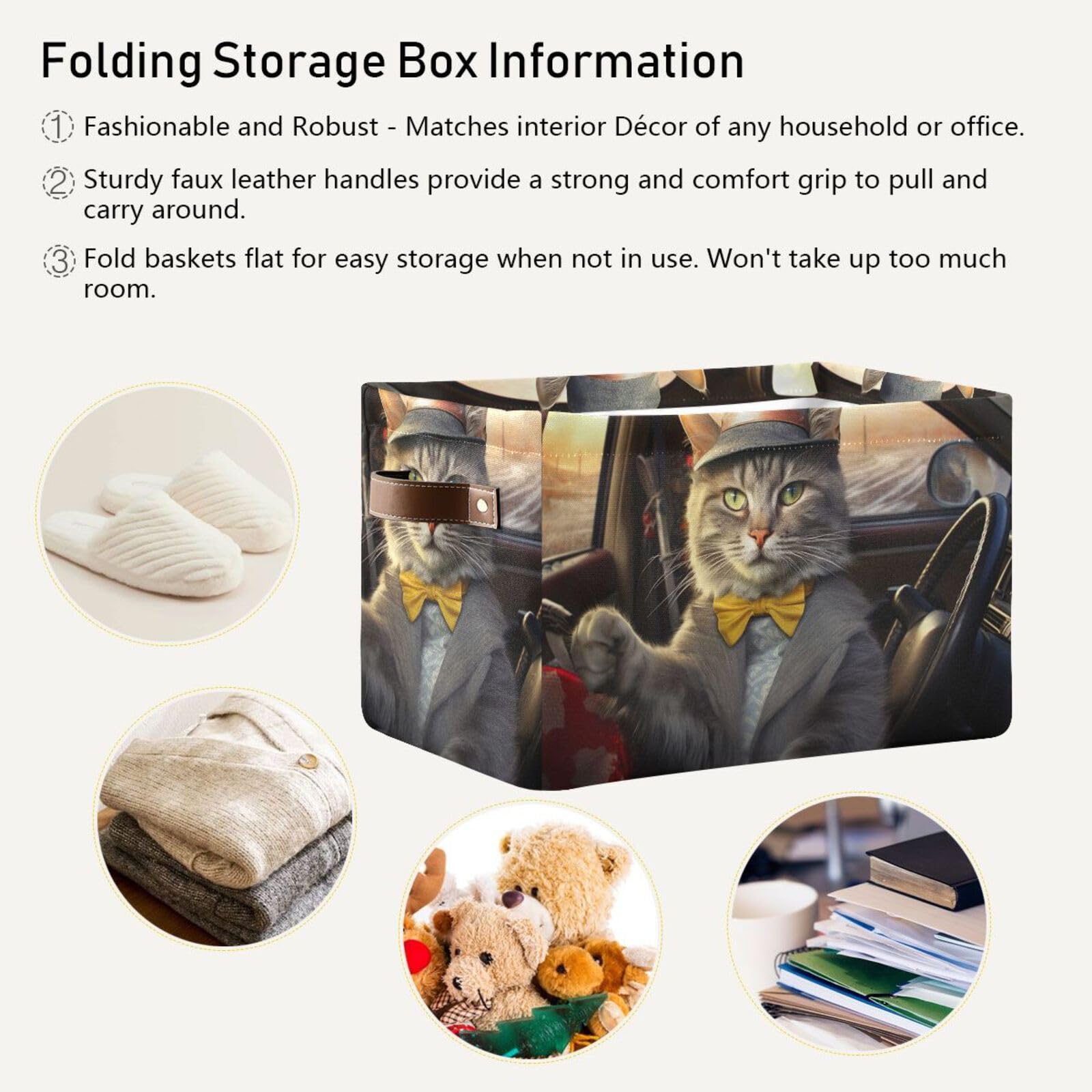 Foldable Canvas Storage Baskets with Handles - 2 Pack Rectangle Fabric Organizer Boxes for Clothes, Home & Office Organization | Perfect for Closet Shelves, Bedroom Storage & Decorative Home Organization