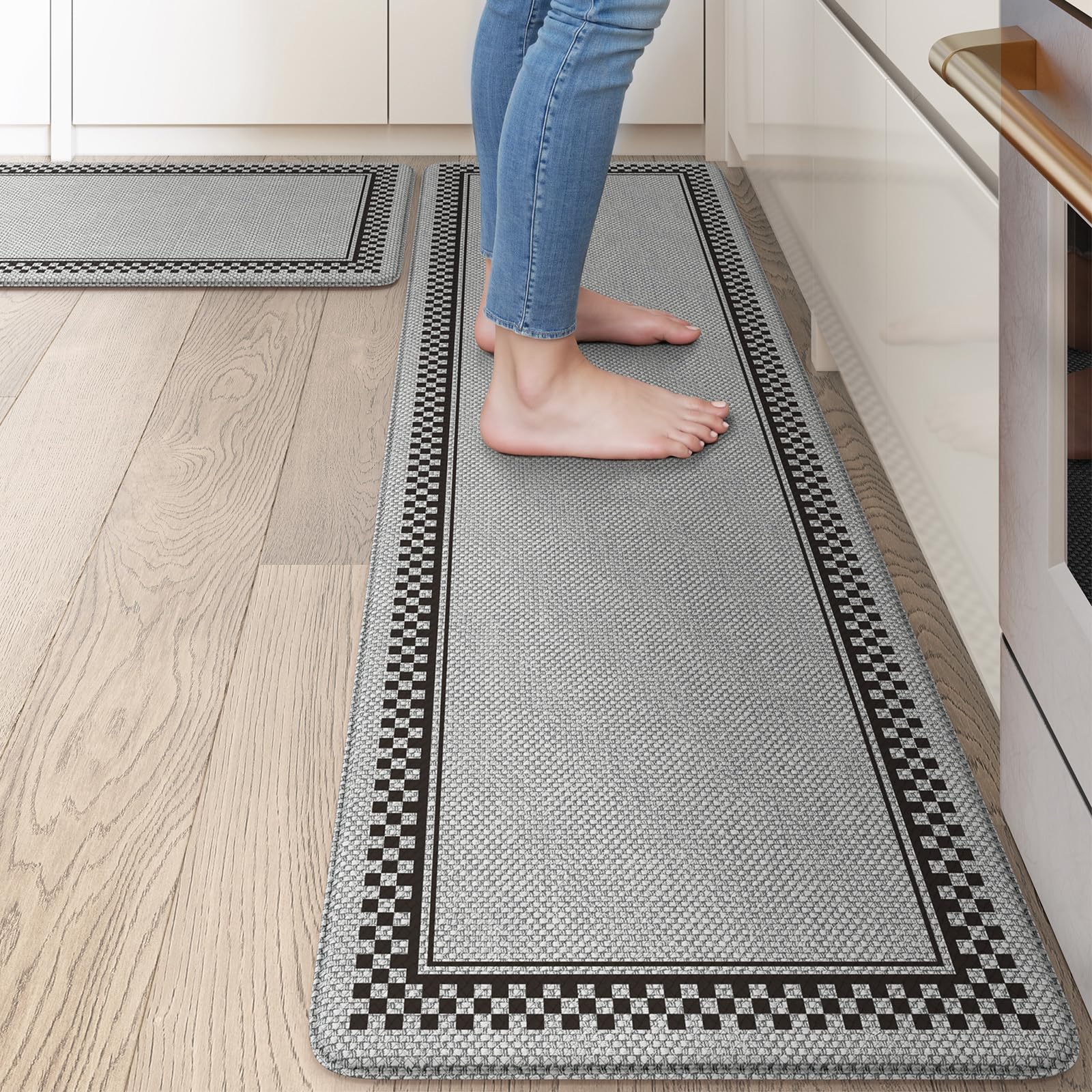 **2-Piece Anti-Fatigue Kitchen Floor Mats – Non-Slip Cushioned Memory Foam Rug for Comfort in Kitchen, Office & Laundry – Grey Home Decor**    *(Perfect for Standing Long Hours While Cooking, Cleaning, or Working – Soft & Supportive Floor Protection)*