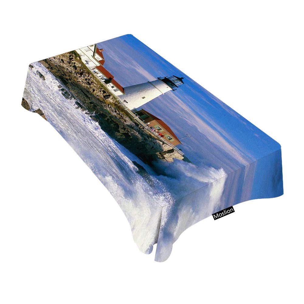 Lighthouse Sea Wave White Cloud Rectangular Tablecloth - 60x104 Inch Waterproof Dining Table Cover for Indoor/Outdoor Use - Perfect for Restaurants, BBQs, Picnics & Coffee Tables