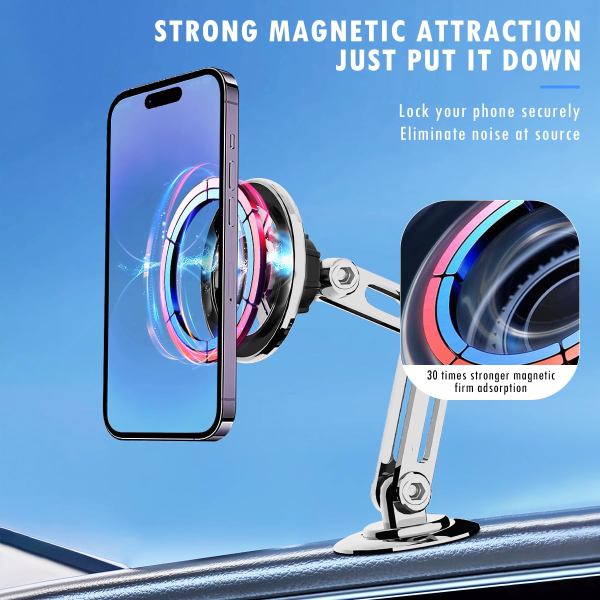 Jemey Universal 360° Pro Magnetic Car Phone Holder - 2025 New Hands-Free Auto Mount with Metal Ring, Adjustable Phone Stand for iPhone, Samsung, All Smartphones - Perfect for Driving, GPS Navigation & Road Trips