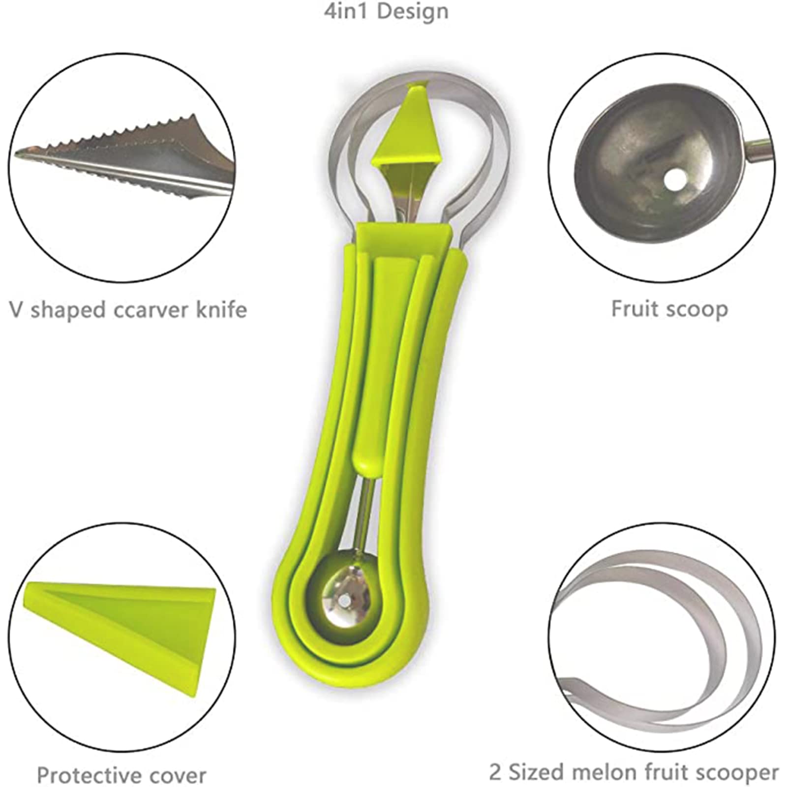 4 in 1 Stainless Steel Melon Baller Scoop Set - Watermelon Cutter, Fruit Carving Tools, Pulp Separator for Kitchen, Party & Fruit Platter Decoration
