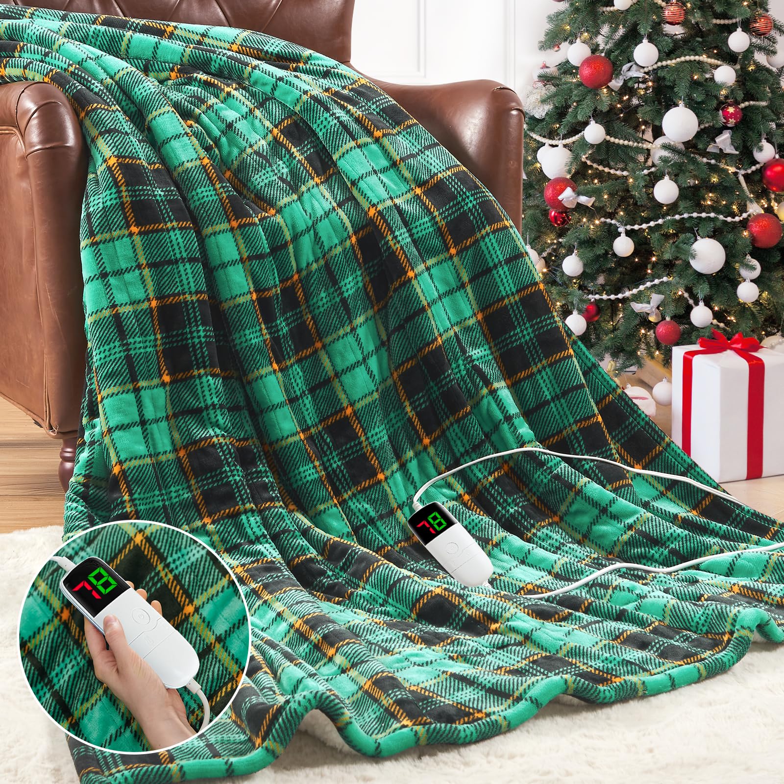 Electric Heated Blanket 50x60 Inches - 10 Heat Levels & 8-Hour Auto Shutoff - Plaid Sherpa Winter Warming Blanket for Couch, Bed, Office - Fast Heating Christmas Gift & Housewarming Present for New Home Decor - Perfect for Cold Nights, Relaxation & Cozy Winter Evenings