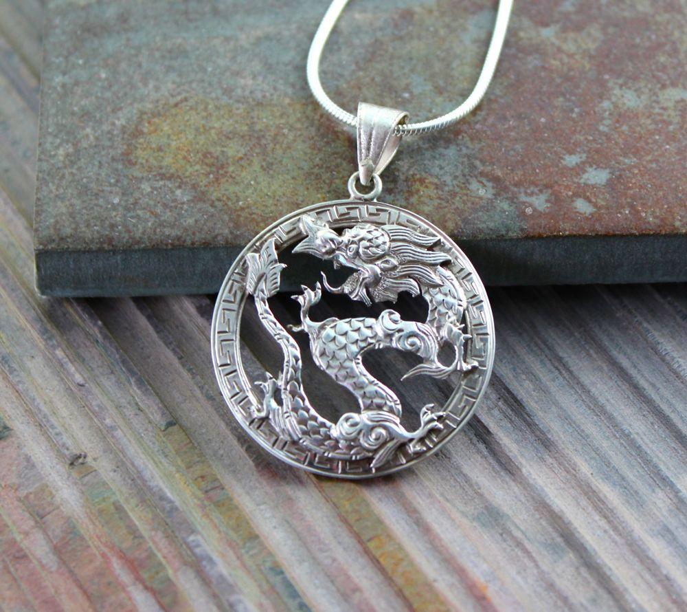Hand Carved Silver Dragon Pendant Necklace - Exquisite Jewelry Gift for Men & Women - Perfect for Cosplay, Fantasy Lovers & Medieval Renaissance Fairs