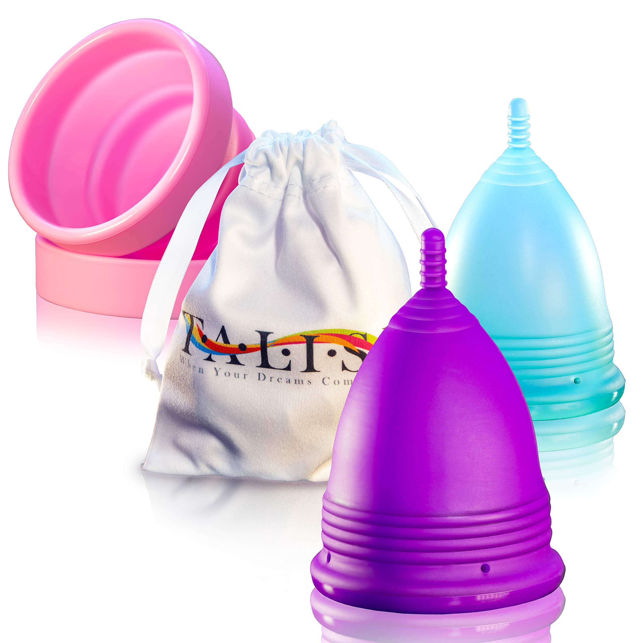 **Talisi Reusable Menstrual Cups – Soft Silicone Period Cups for Women – Large & Small Sizes for Regular & Heavy Flow – Includes Collapsible Sterilizer Case – Ideal for Travel, Gym & Active Lifestyles**