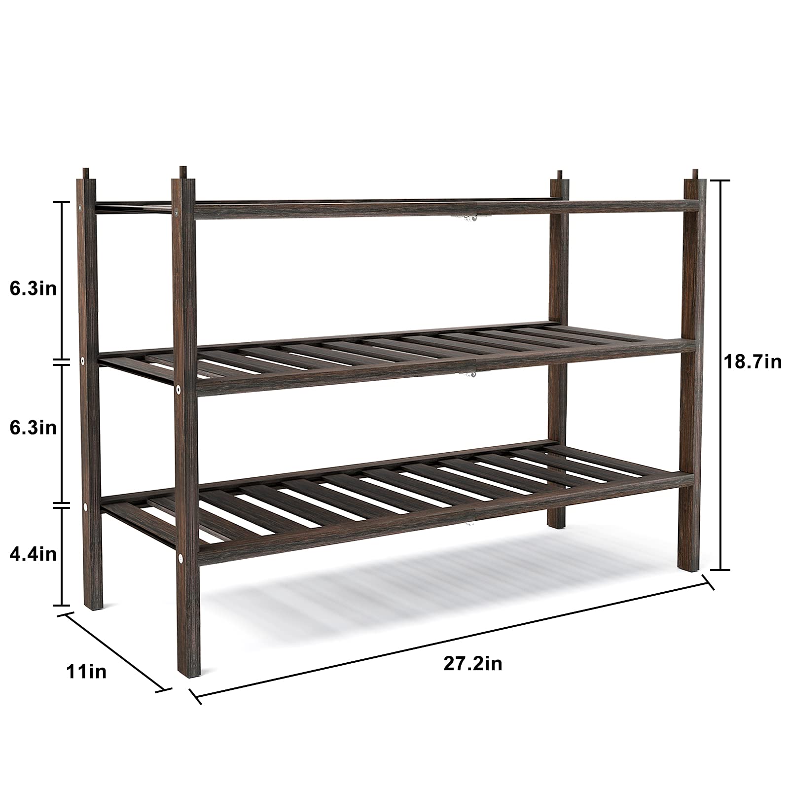 3-Tier Bamboo Shoe Rack - Stackable Storage Organizer for Closet, Entryway, Hallway | Space-Saving Shoe Shelf for Home & Office Organization (Mocha)