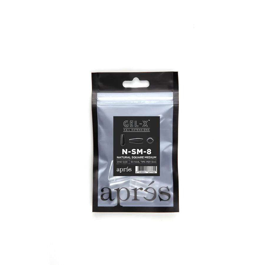 Apres Gel X Refill Tips 2.0 - 50pc Natural Medium Square Nail Extensions for Salon & DIY Manicures | Perfect for Acrylic Nails, Gel Polish & Nail Art Designs