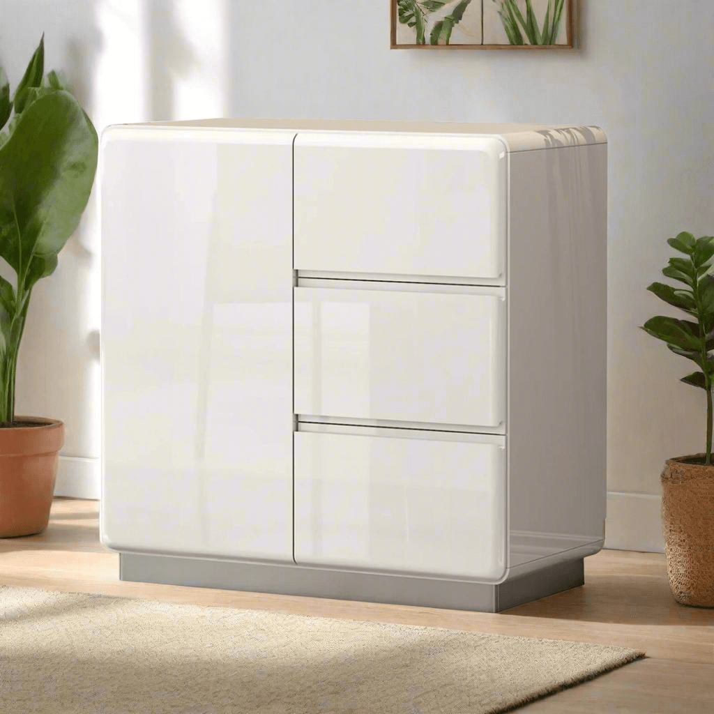 Estrella Gloss White Sideboard - 80cm Modern Buffet Cabinet with Storage for Dining Room, Living Room & Entryway