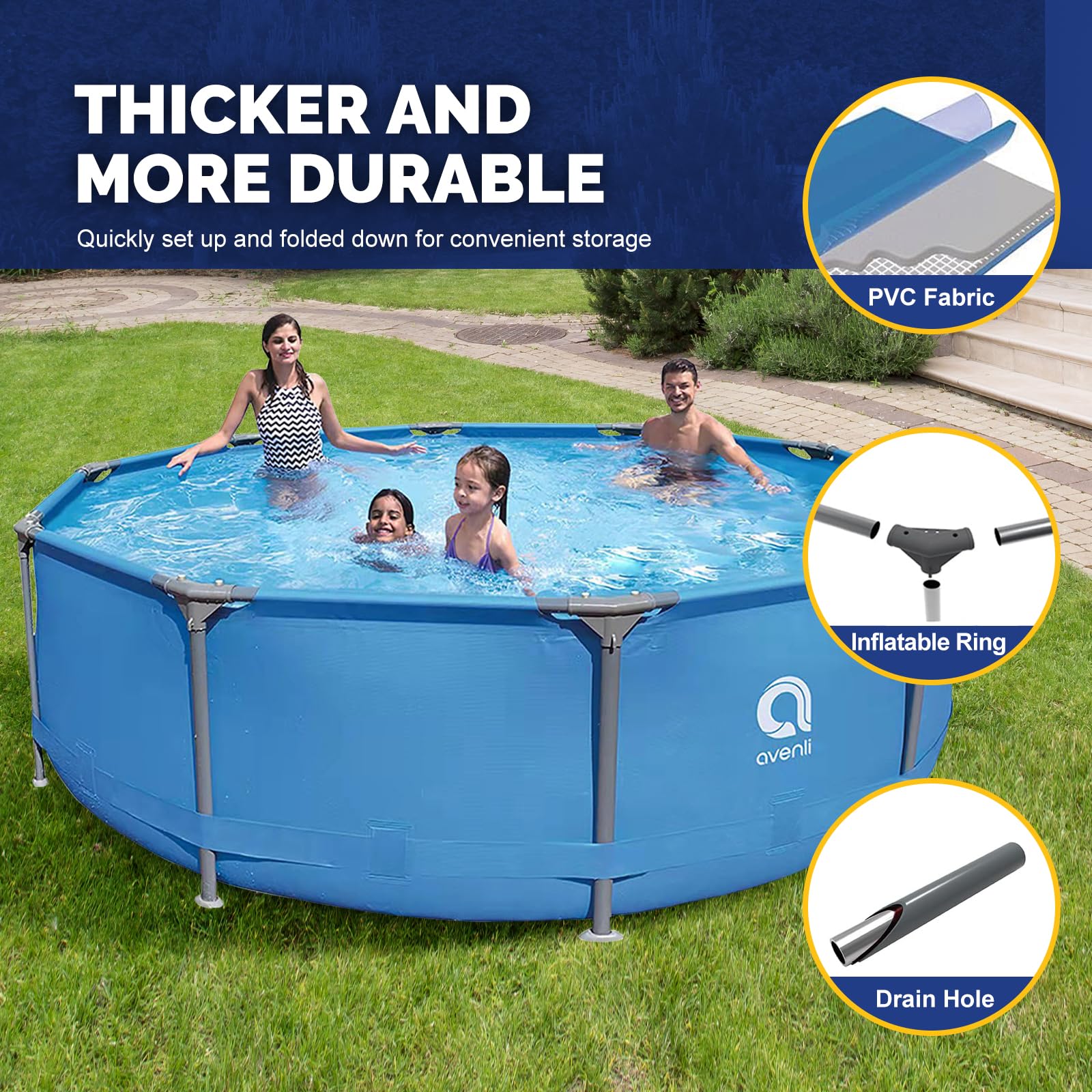 DIMAR GARDEN 12ft x 30in Above Ground Swimming Pool - Outdoor Steel Frame Round Backyard Pool with Easy Set Up | Perfect for Family Fun, Summer Parties & Backyard Relaxation
