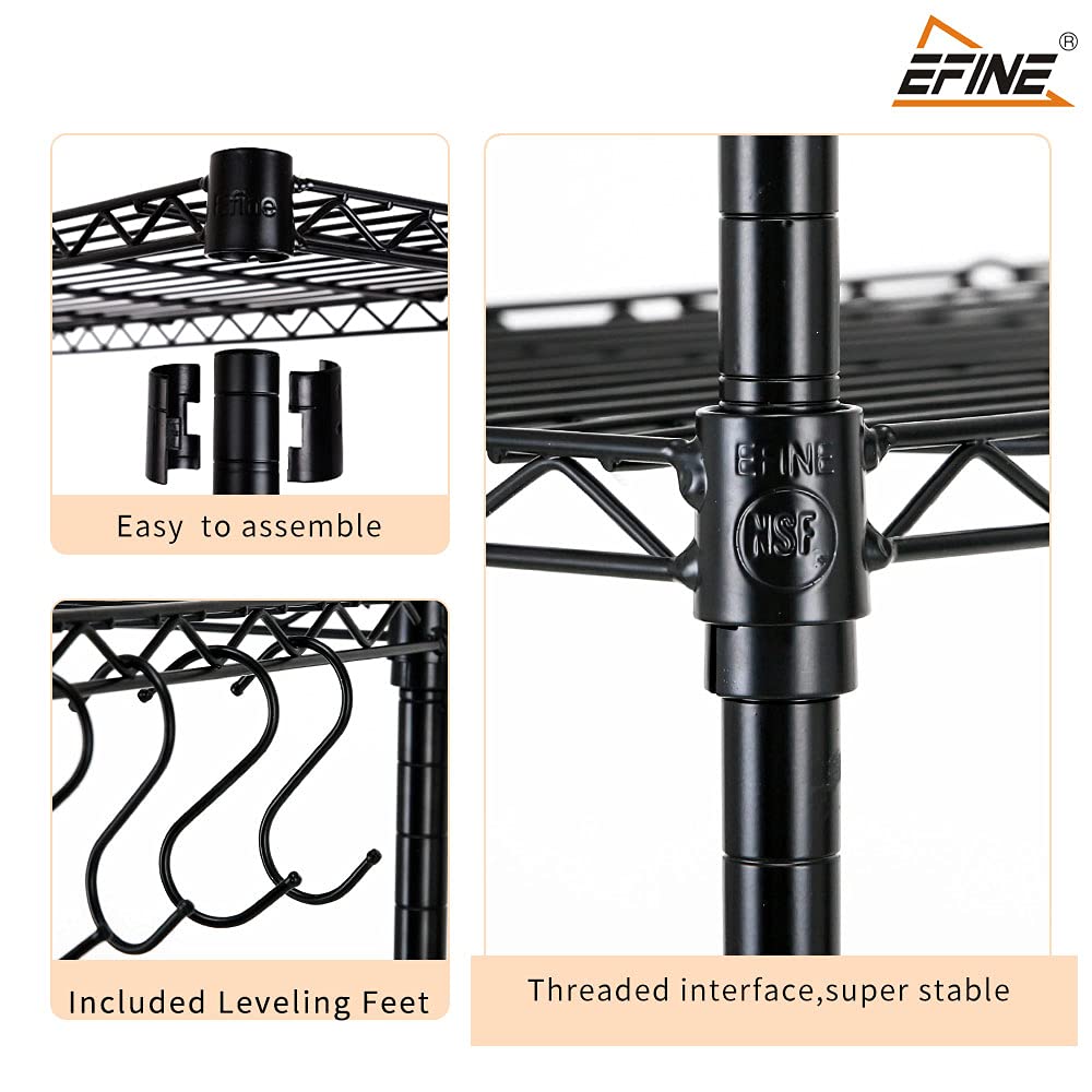 EFINE 2-Pack 5-Shelf Heavy Duty Steel Wire Shelving Unit with Adjustable Shelves, NSF Certified, 100lbs Capacity Per Shelf - Black (23.6