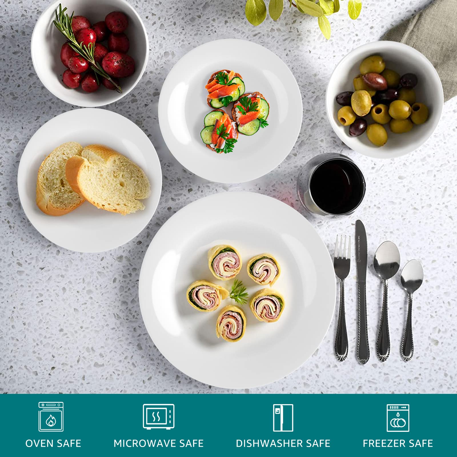 Premium 18-Piece Opal Glass Dinnerware Set for 6 - Microwave & Dishwasher Safe, Lightweight & Durable Plates & Bowls - Perfect for Everyday Dining, Entertaining & Restaurant Use