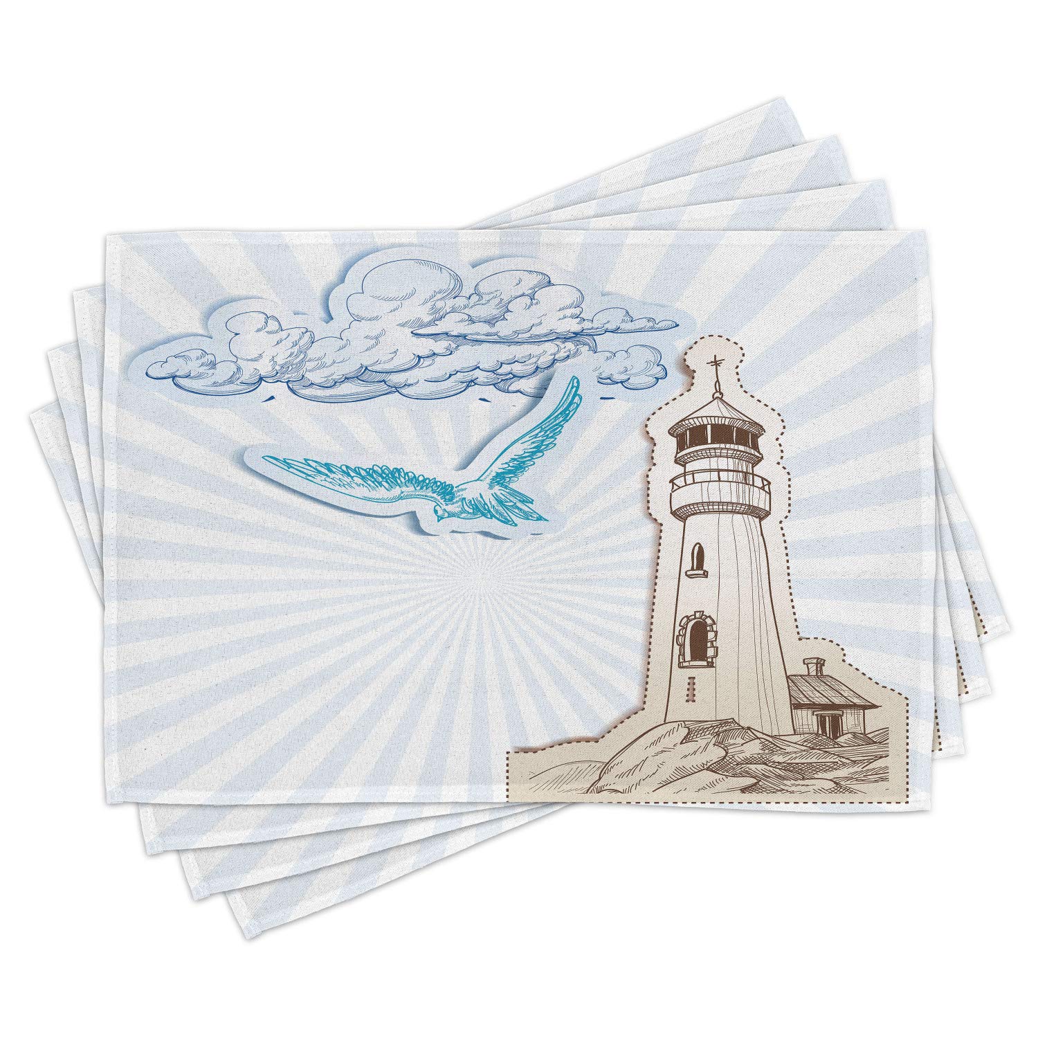 Ambesonne Seagulls Placemats Set of 4 - Nautical Themed Washable Fabric Place Mats for Dining Table & Kitchen Decor in Brown, Cream & Blue | Perfect for Beach House, Coastal Home & Seaside Dining Decor
