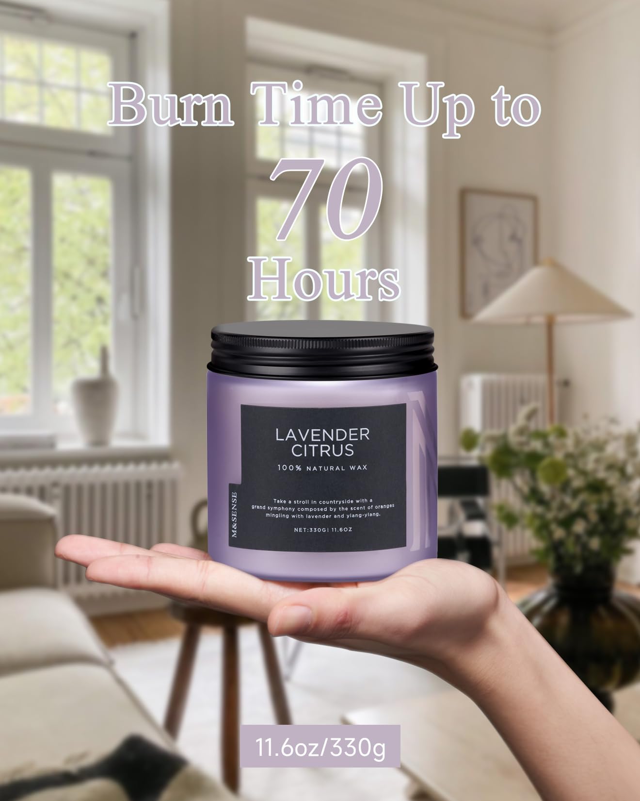 M&SENSE 11.6oz Lavender Citrus Scented Soy Candles - Aromatherapy Stress Relief Gifts for Women, 70 Hours Burn Time, Natural Home Fragrance for Spa, Bath, Yoga & Relaxation - Perfect Gift for Mom, Girlfriend or Teacher