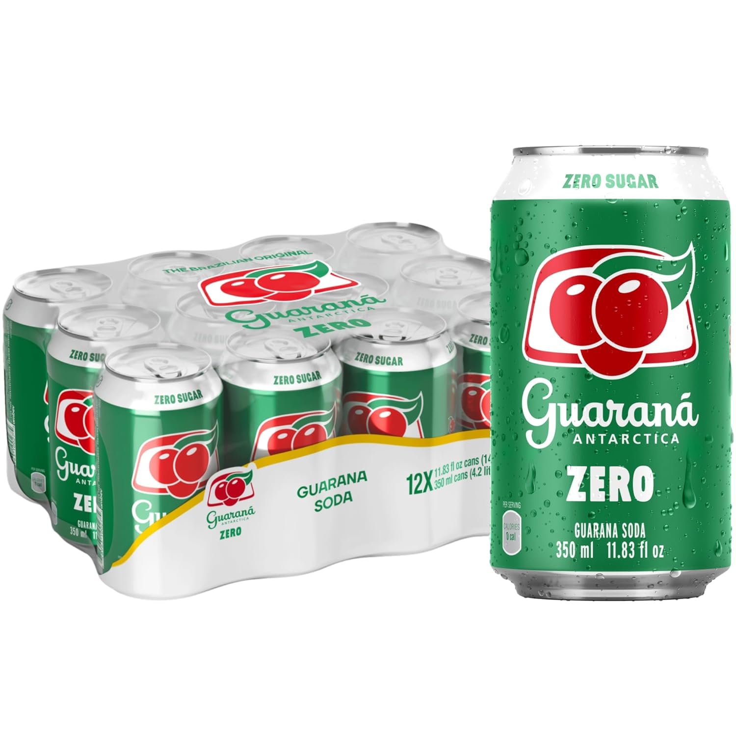 Guarana Antarctica Diet Soda - 12 Pack (12oz Cans) | Zero Sugar Brazilian Energy Drink for Workouts, Gaming & Focus