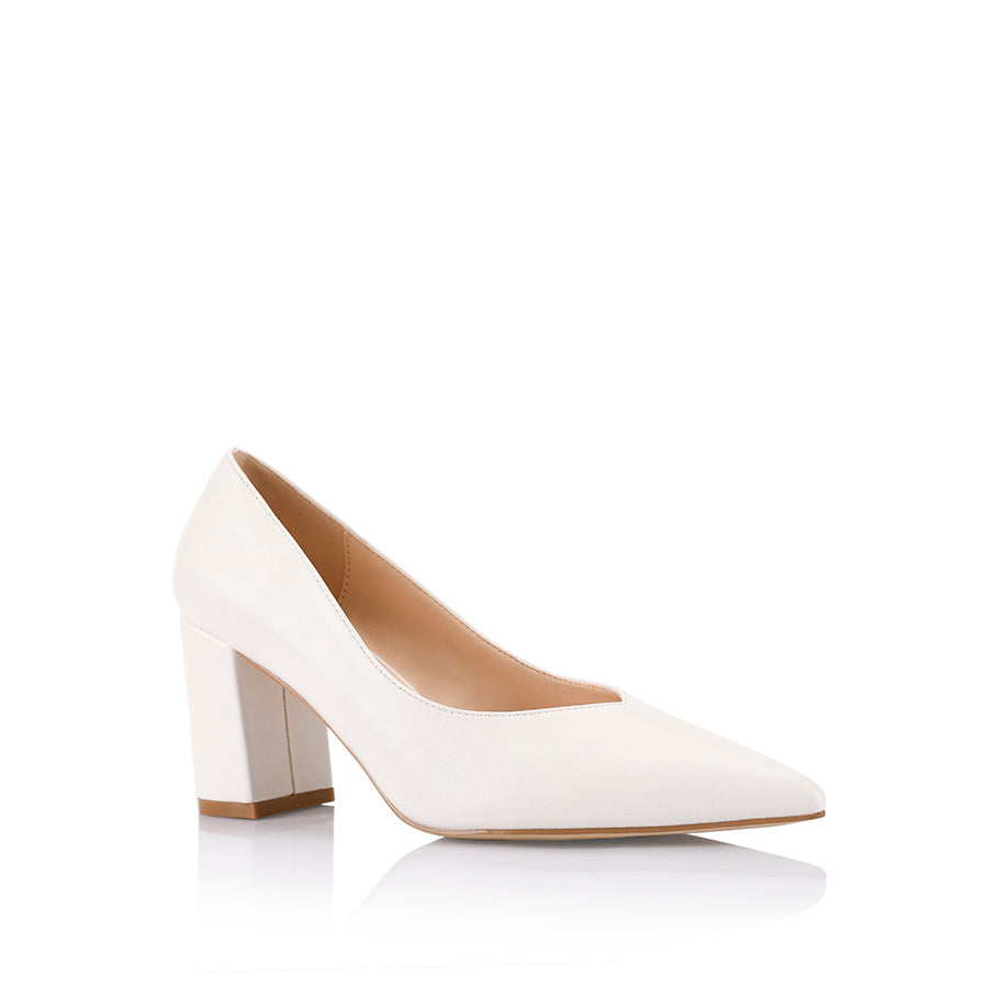 Elliot Block Heel Pumps for Women - Comfortable Chunky Heel Shoes in Chalk White | Perfect for Office, Wedding & Party Wear