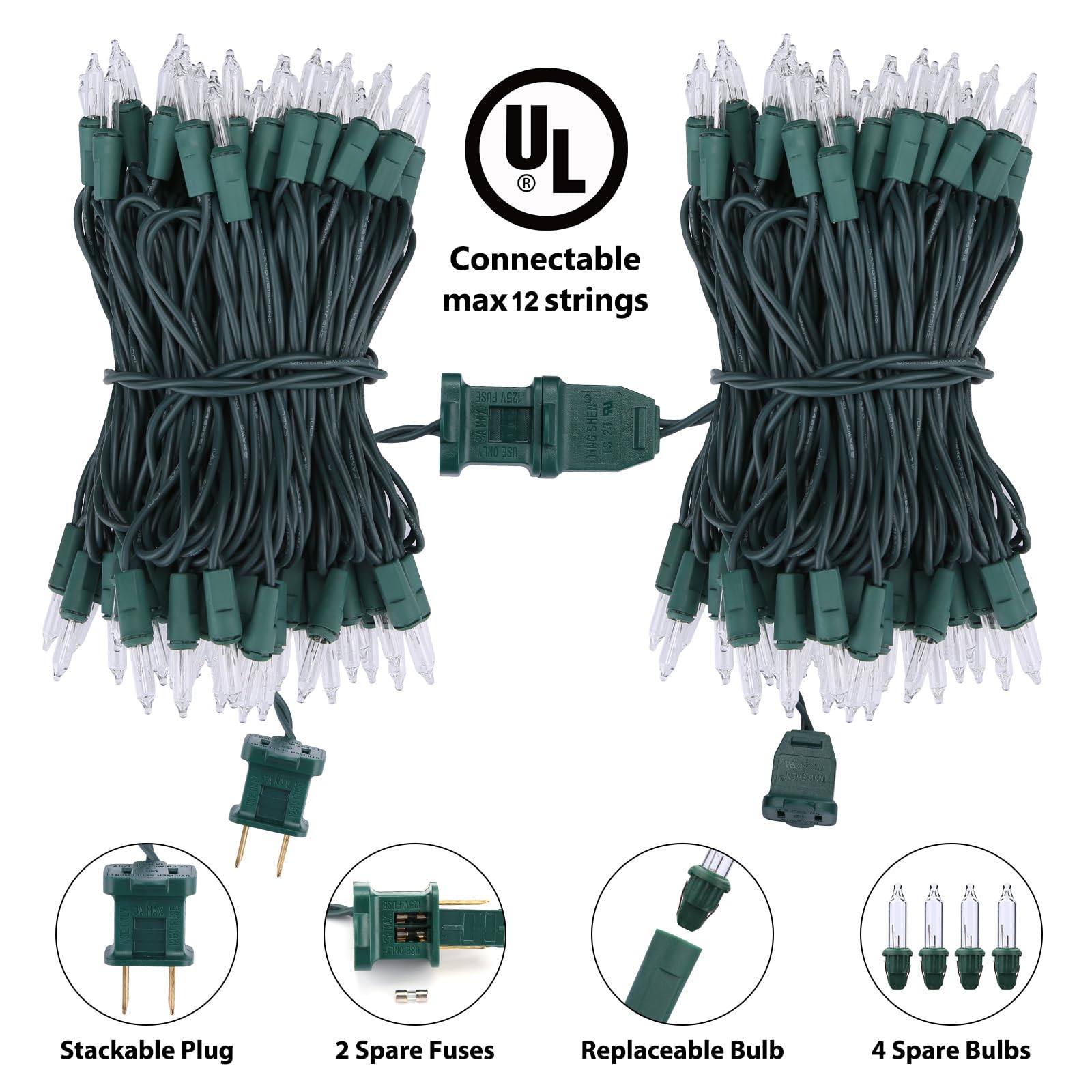 Toodour 50-Count Clear Christmas Lights - 12.5ft UL Certified Incandescent String Lights with Green Wire, Warm White Mini Bulbs for Indoor & Outdoor Use - Perfect for Home Decor, Holiday Parties, Christmas Tree, New Year Celebrations, and Festive Lighting