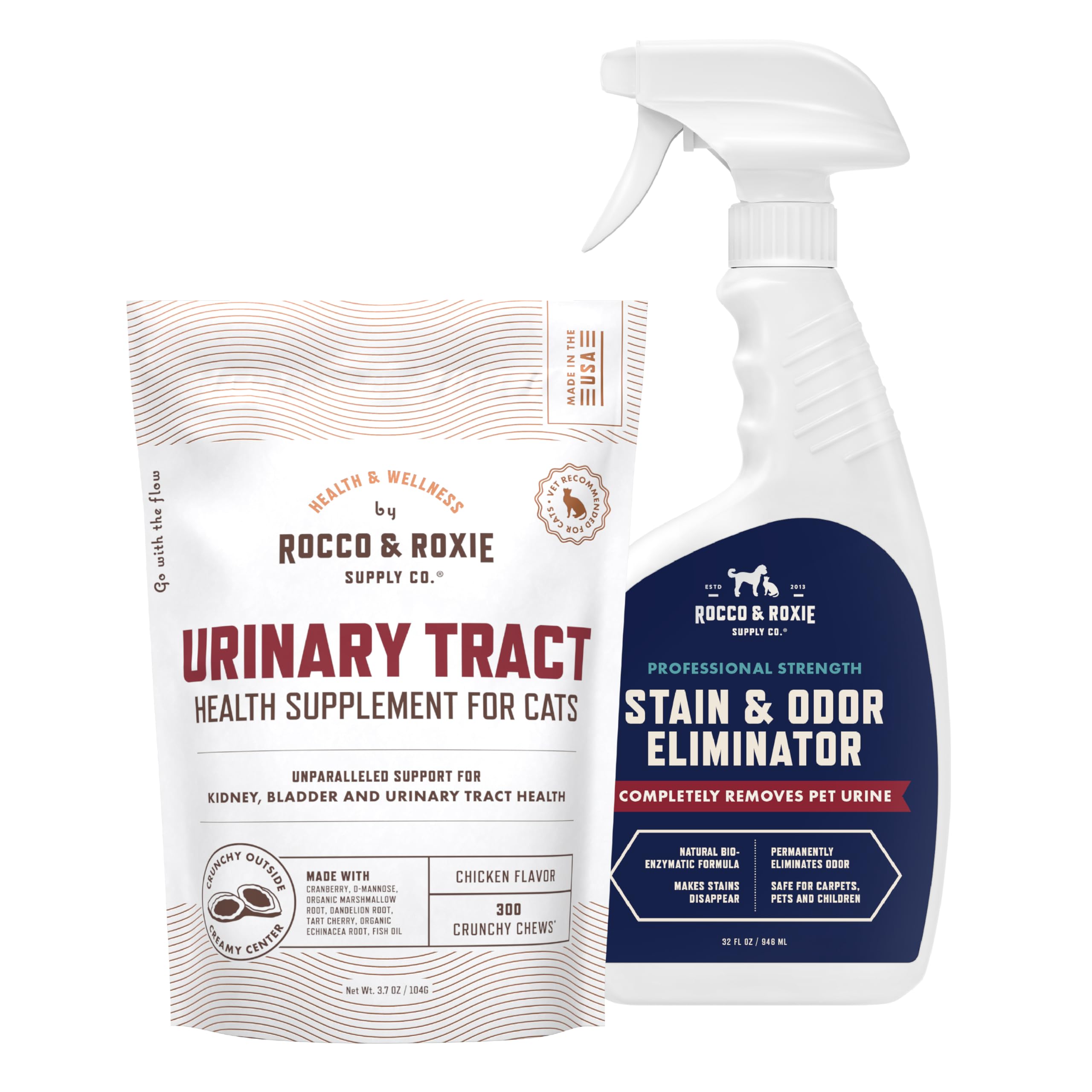 Rocco & Roxie Cat Urinary Tract Health Supplements with Stain & Odor Eliminator - UTI Support for Cats & Kitten - Perfect for Litter Box & Home Odor Control