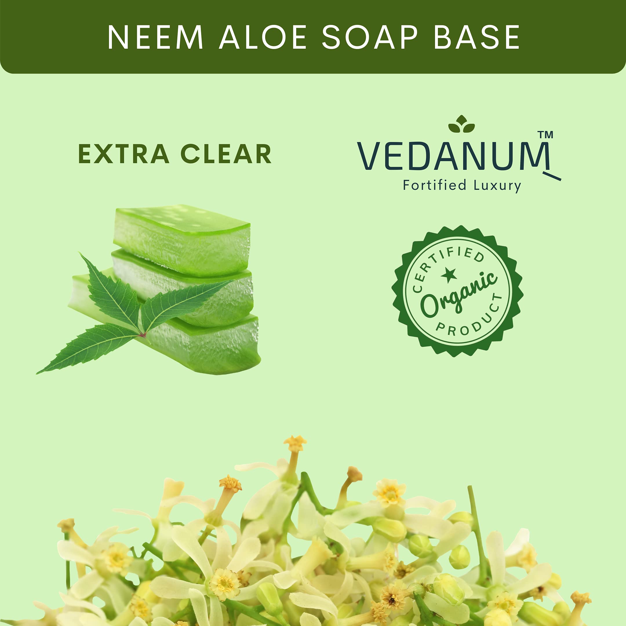VEDANUM Neem Aloe Vera Melt and Pour Clear Soap Base - 500g Sulfate & Paraben Free for DIY Soap Making | Handmade Soap Crafting, Gifts & Skincare Routine