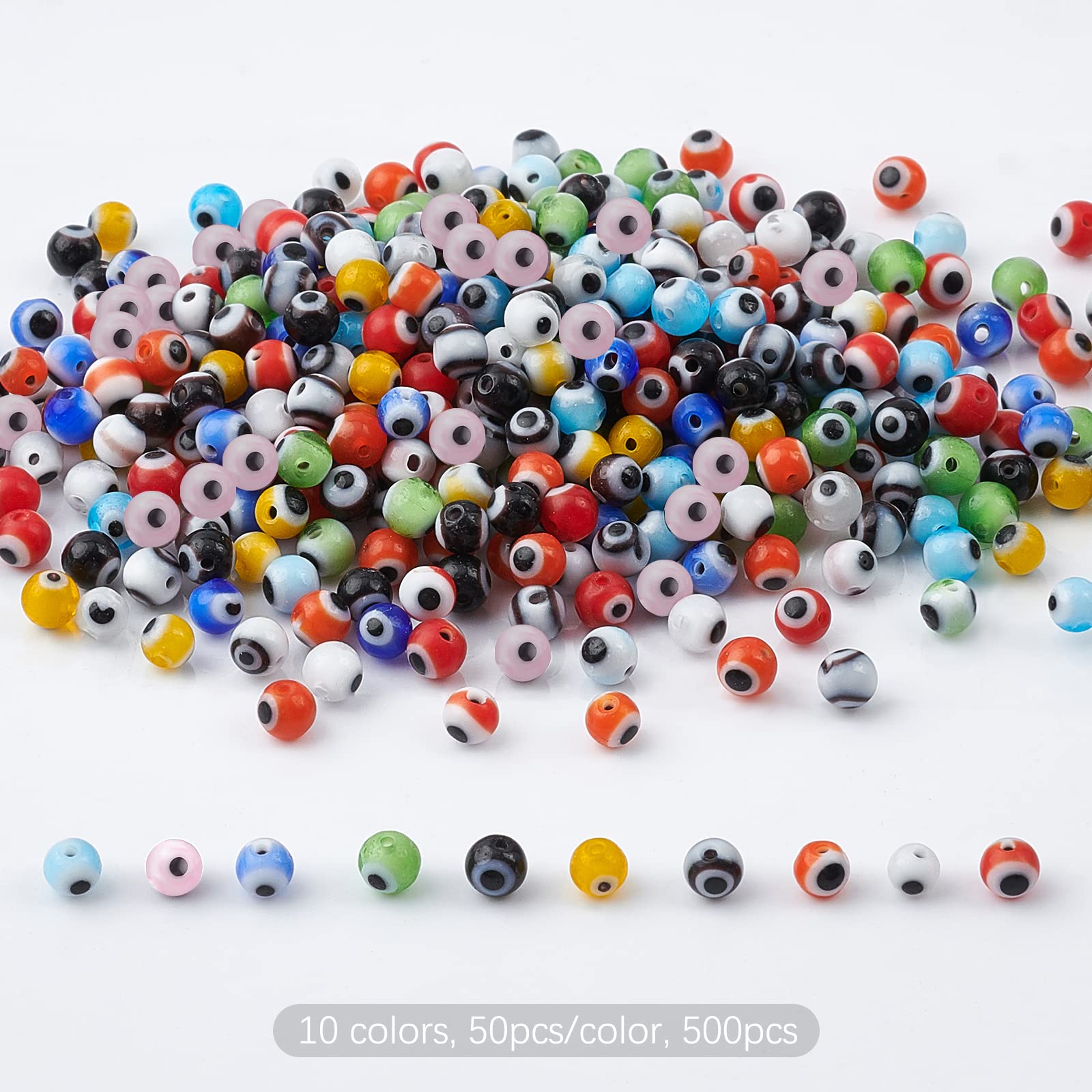 OLYCRAFT 500pcs 10 Colors 4mm Evil Eye Glass Beads - Handmade Lampwork Spacer Beads for DIY Jewelry Making, Bracelets, Necklaces & Rings - Perfect for Boho, Hippie & Spiritual Craft Projects