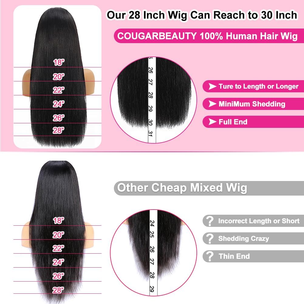 13x6 200% Density HD Lace Front Wigs Human Hair - Pre Plucked 28 Inch Straight Human Hair Lace Front Wigs for Black Women with Natural Hairline | Perfect for Daily Wear, Special Occasions & Protective Styling