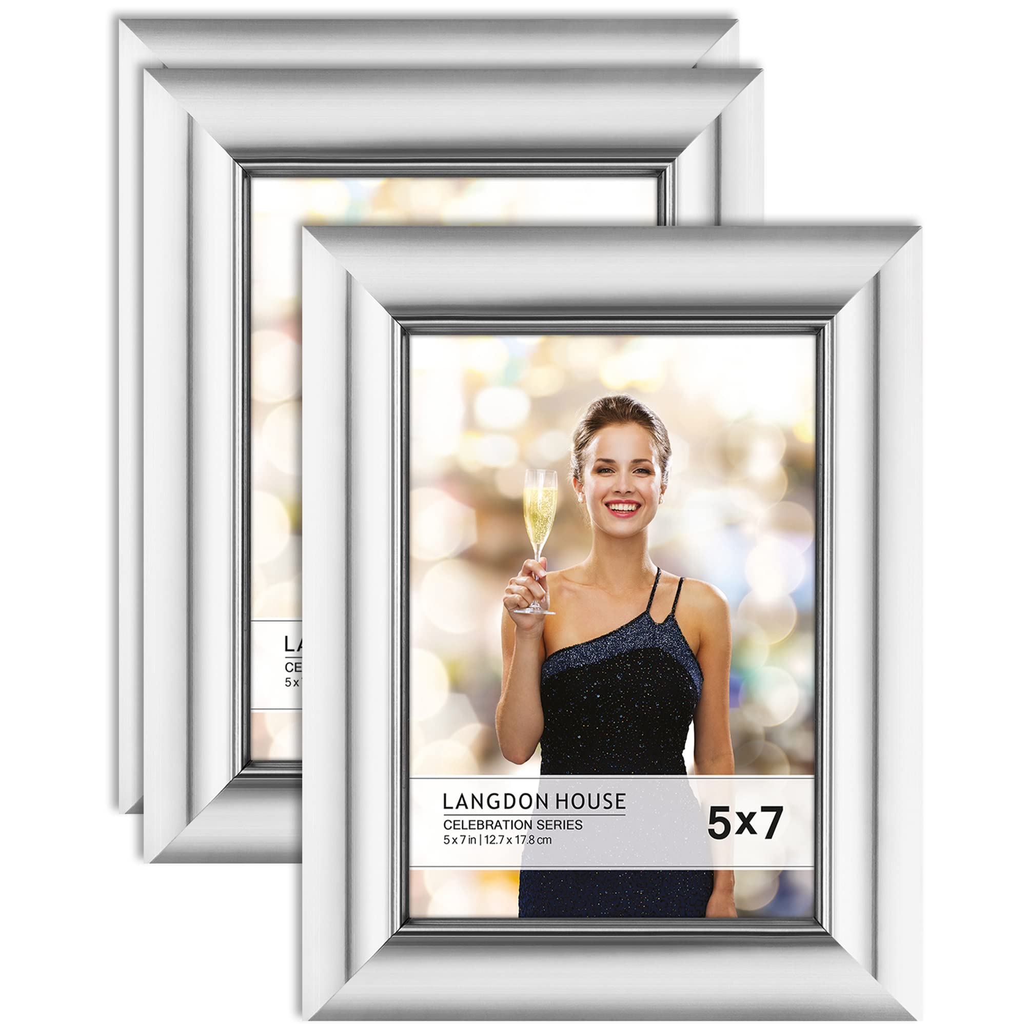 5x7 Picture Frames Silver 3 Pack - Wall or Table Display for Home Decor