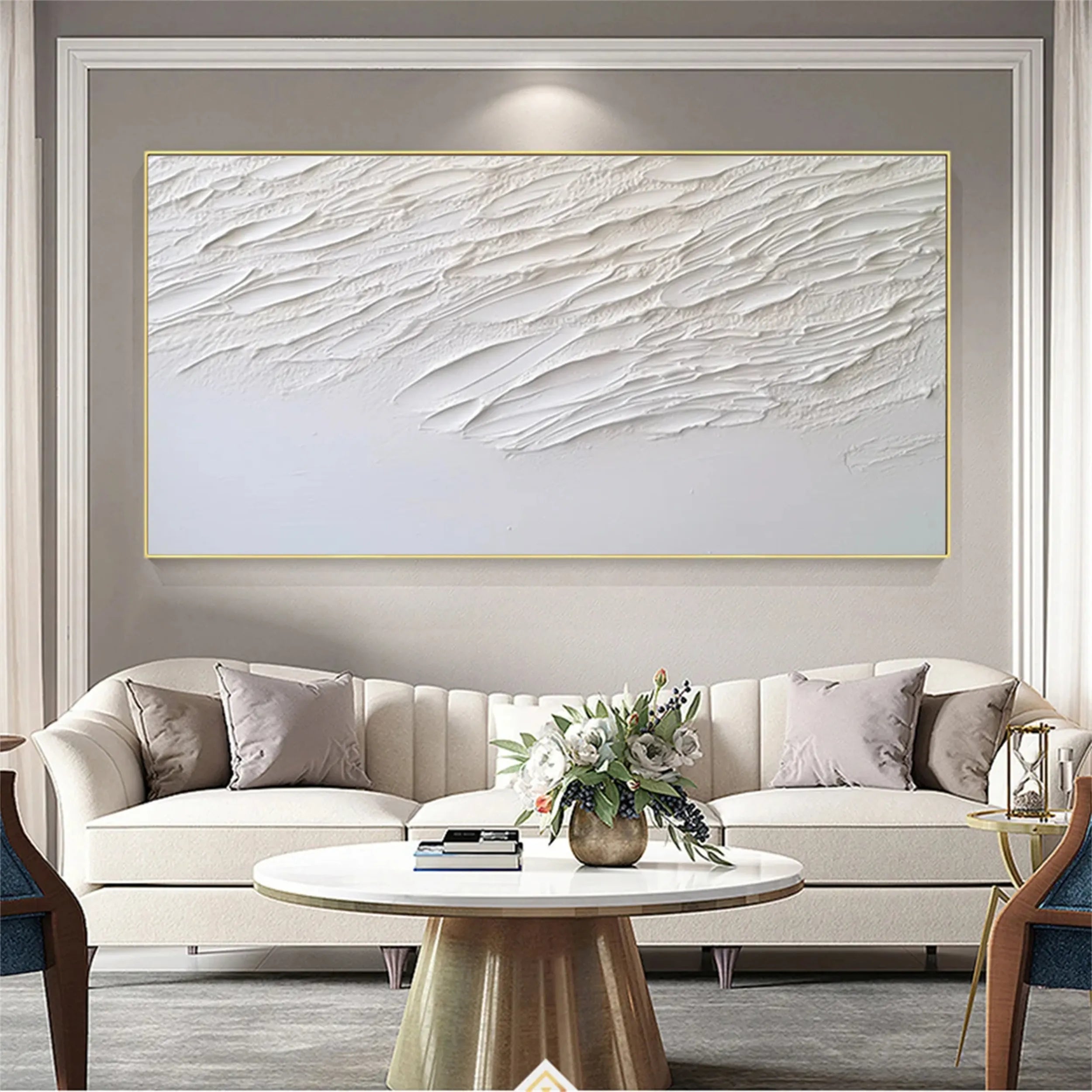 White Minimalist Textured Painting Canvas - Modern Abstract Wall Art for Living Room & Bedroom Decor | Premium Quality #MM165