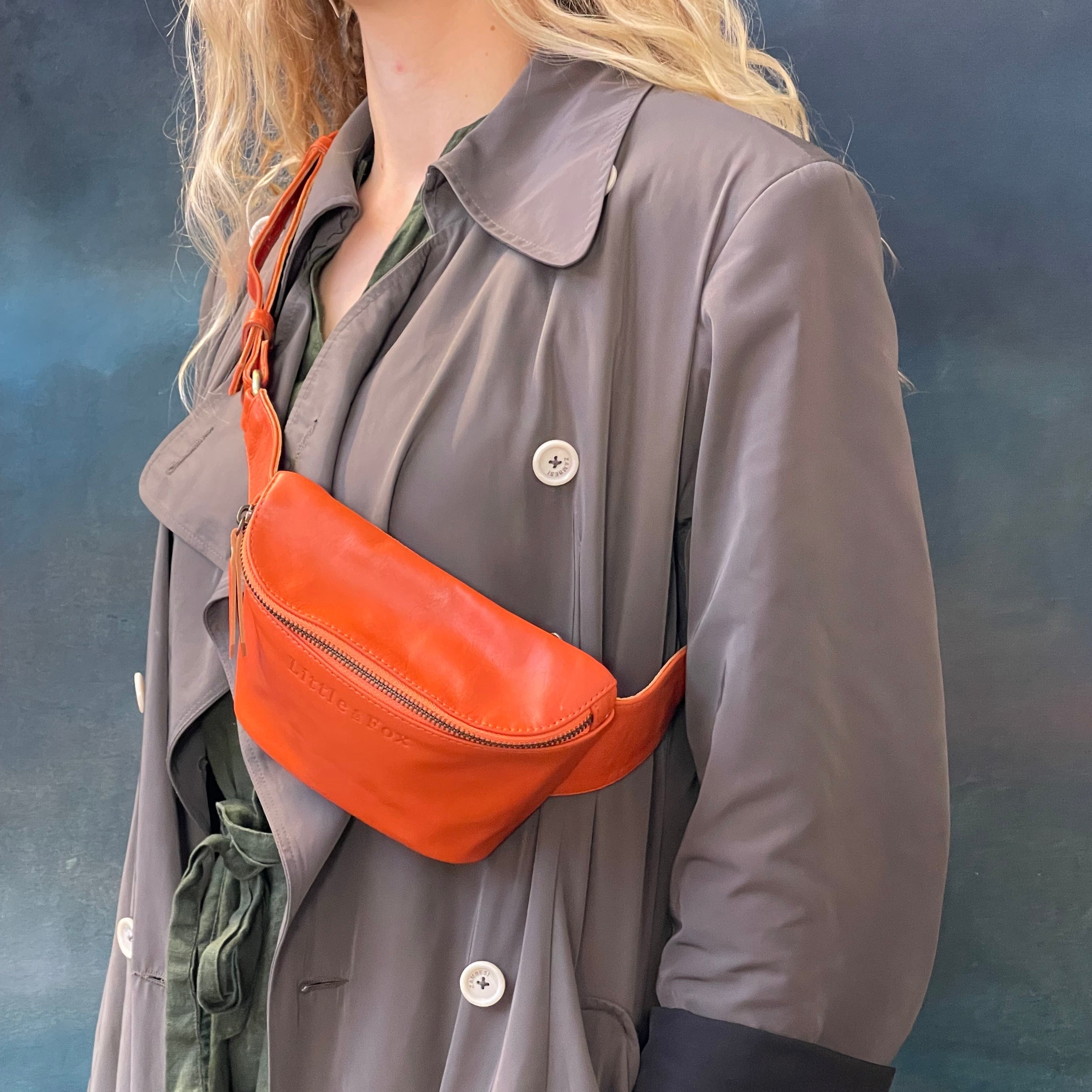 The Little & Fox Genuine Leather Bum Bag - Stylish & Durable Waist Pack for Women & Men - Perfect for Travel, Hiking, Concerts & Everyday Use (Tangerine)