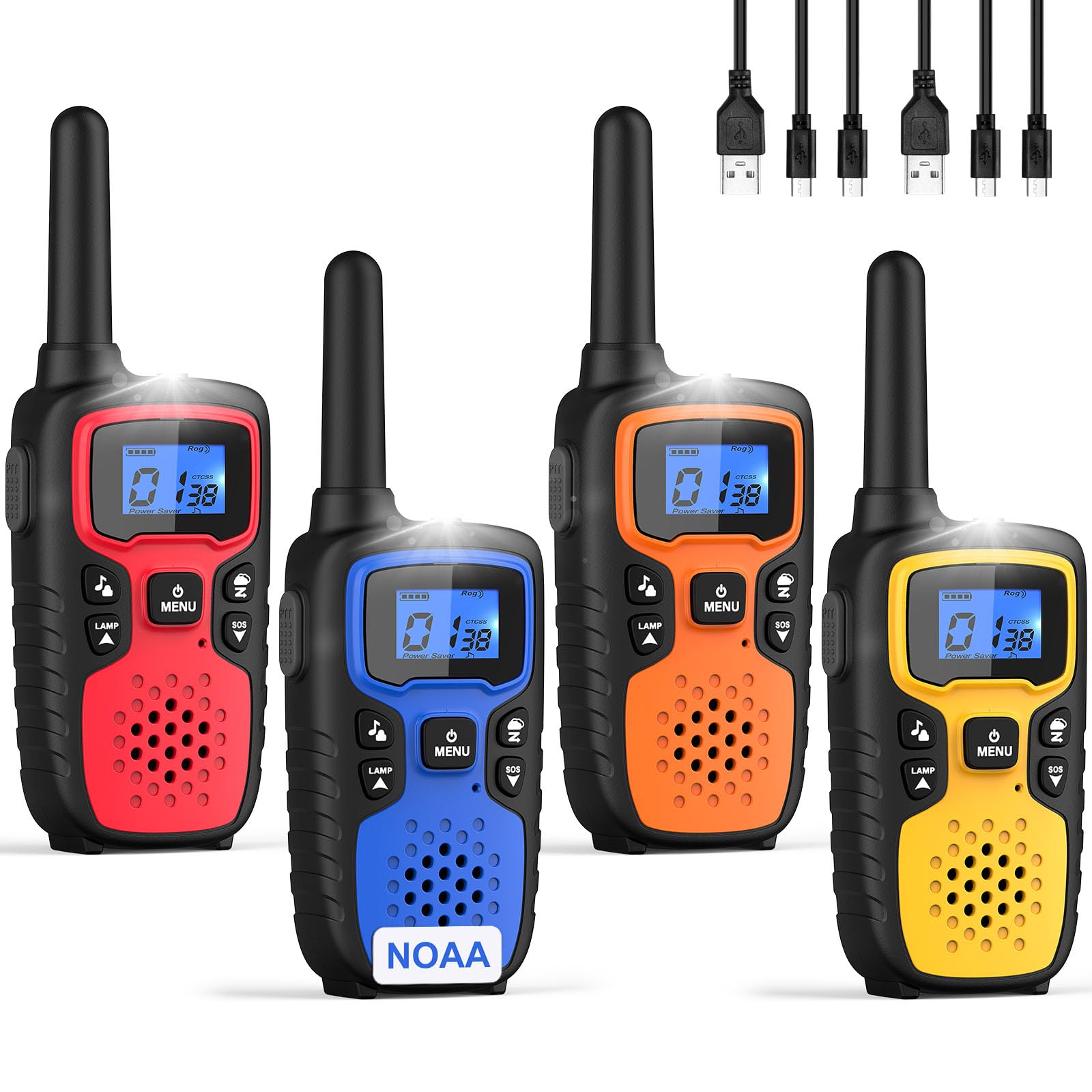 Wishouse Long Range Walkie Talkies for Adults & Kids - Rechargeable 2 Way Radios with NOAA Weather Alert, SOS Siren & LED Light - Perfect for Hiking, Camping, Emergencies & Outdoor Adventures (4 Pack)
