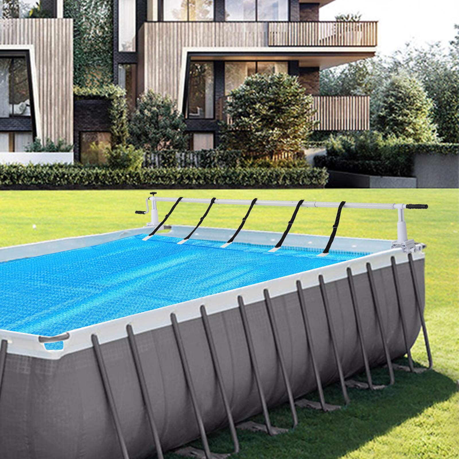 VINGLI 16ft Solar Pool Cover Reel System for Above Ground Pools - Universal Fit for All Shapes, Includes Bracket & Tube - Easy Installation & Storage for Inground/Above Ground Swimming Pools