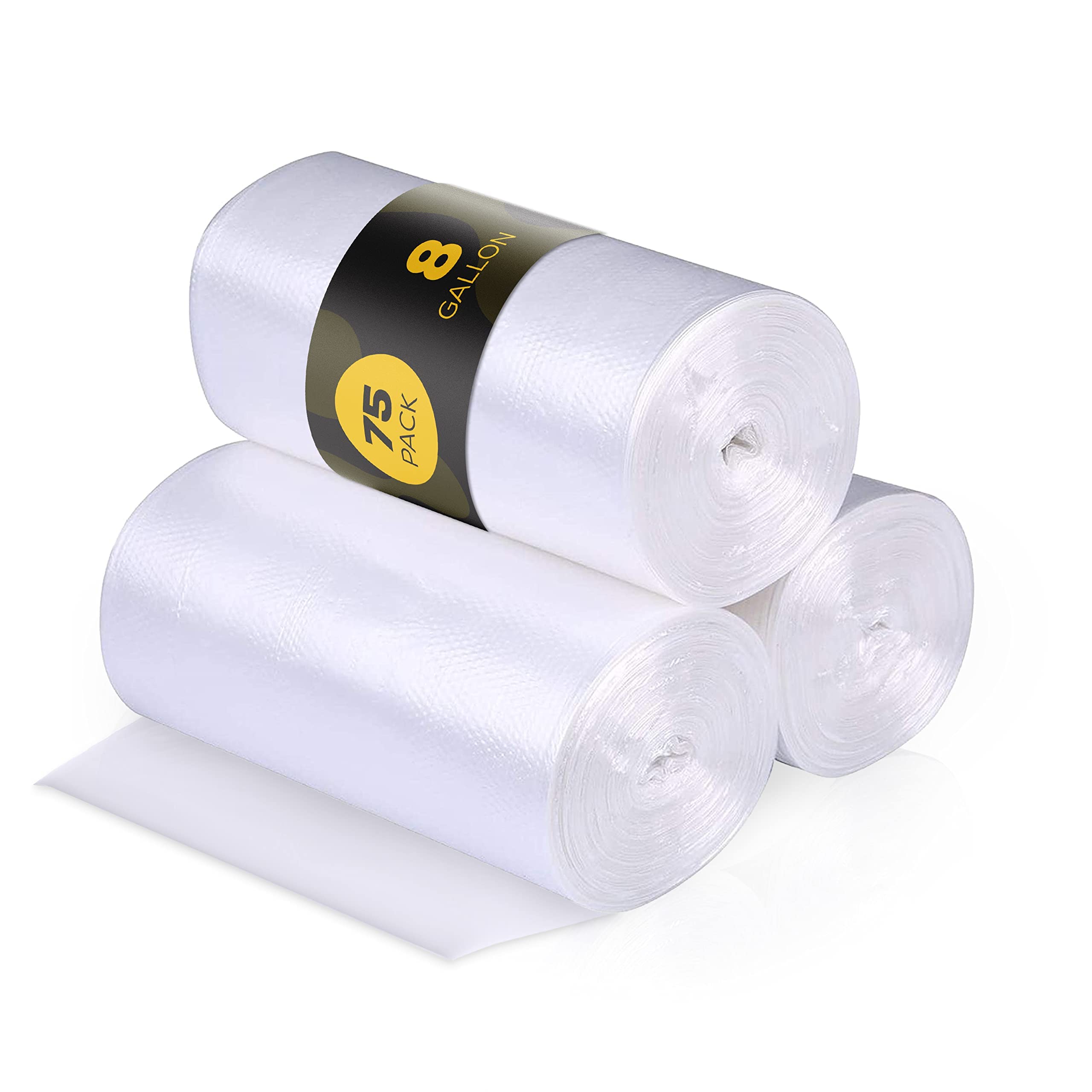 8 Gallon Trash Bags - 75 Count Small to Medium Clear Plastic Garbage Bags (24