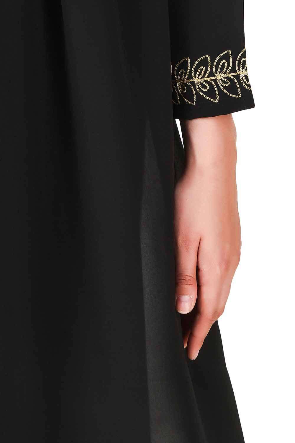 Elegant Black Dual Layer Nida & Georgette Embroidered Abaya Dress AY 707 - Perfect for Islamic Prayer, Special Occasions & Modest Fashion