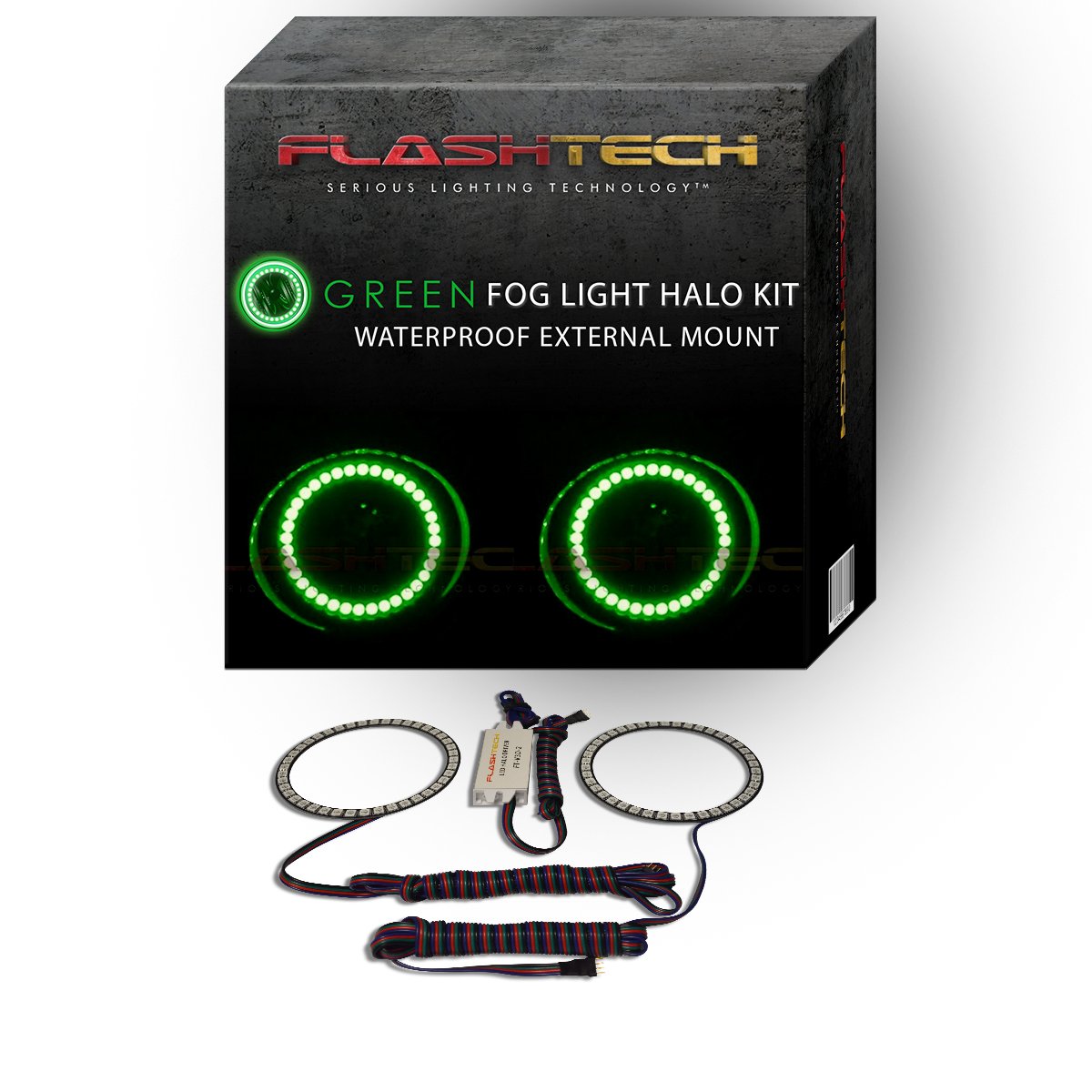 Bright Green Waterproof LED Halo Ring Fog Lights for 2005-2010 Dodge Charger - Durable External Lighting Kit for Off-Road, Night Driving & Car Customization