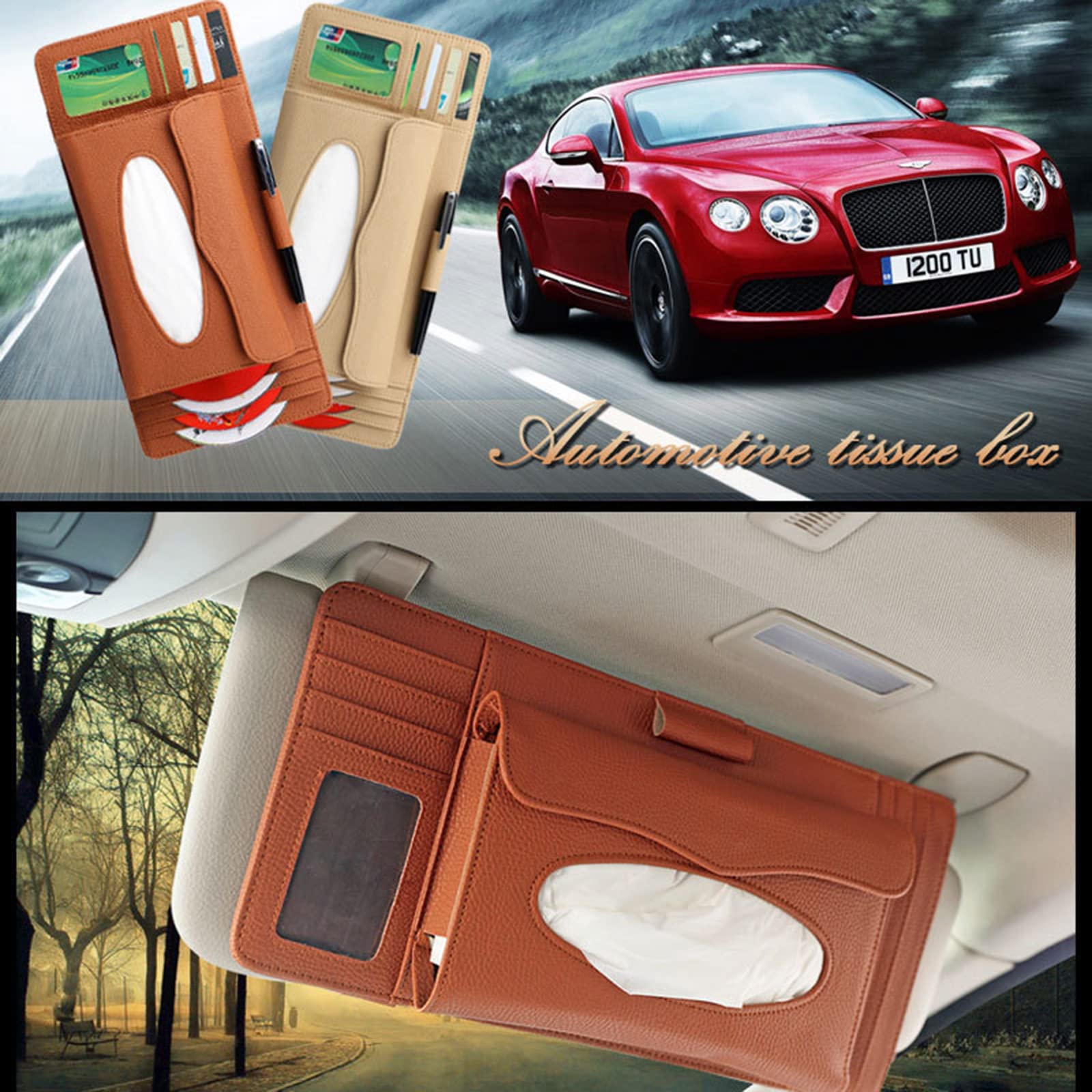 Premium Leather Car Tissue Holder & Sun Visor Mask Organizer - Backseat Wipes Case for Cars | Perfect for Road Trips, Daily Commutes & Family Travel Accessories