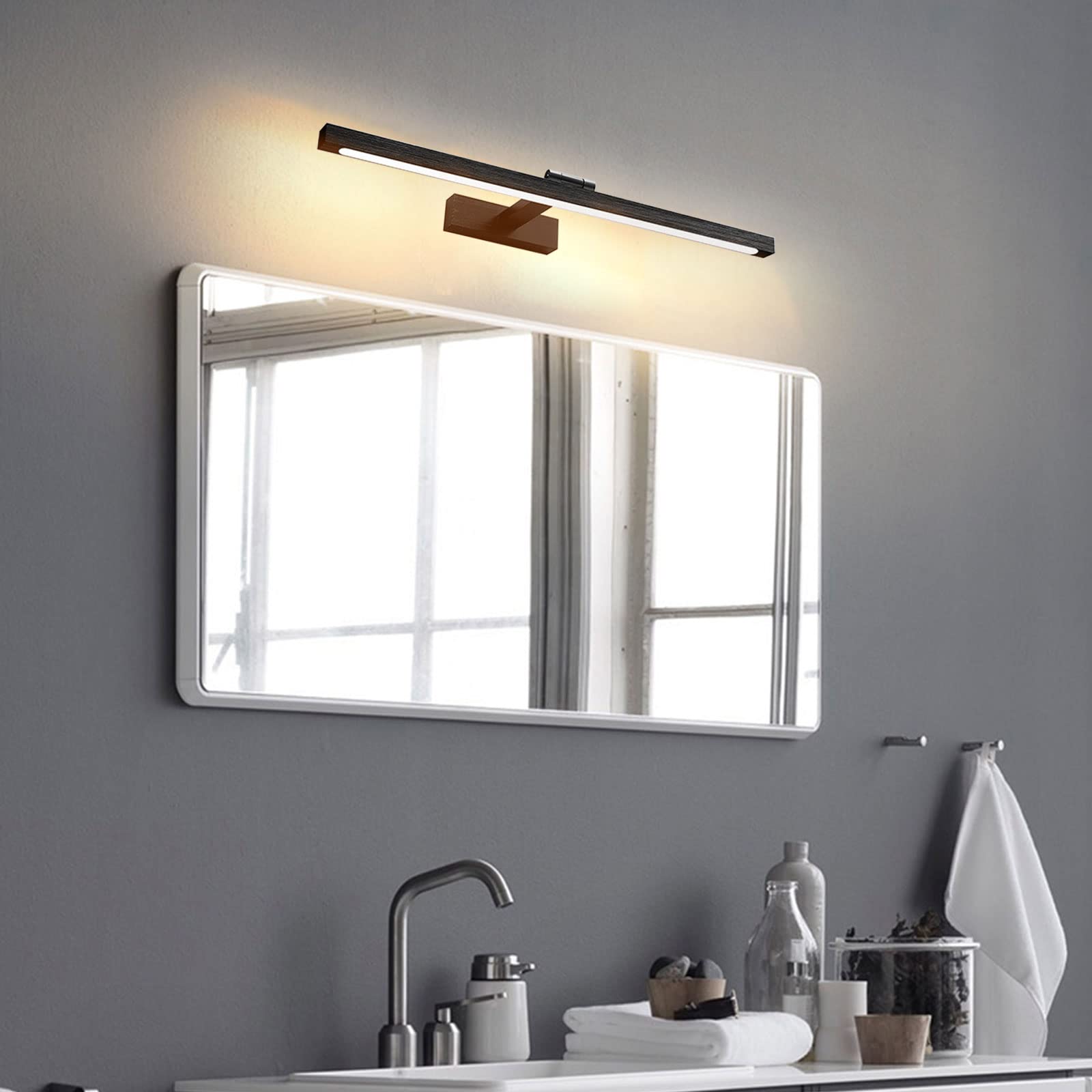 15.9 Inch Black LED Vanity Light - 8W Adjustable Aluminum Wall Mounted Bathroom Light Fixture with 3000K Warm White Light for Mirror Illumination | Modern Vanity Lighting for Bathroom, Dressing Room & Makeup Area