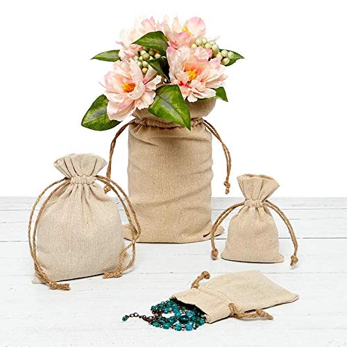 12 Pack Natural Linen Drawstring Bags 3