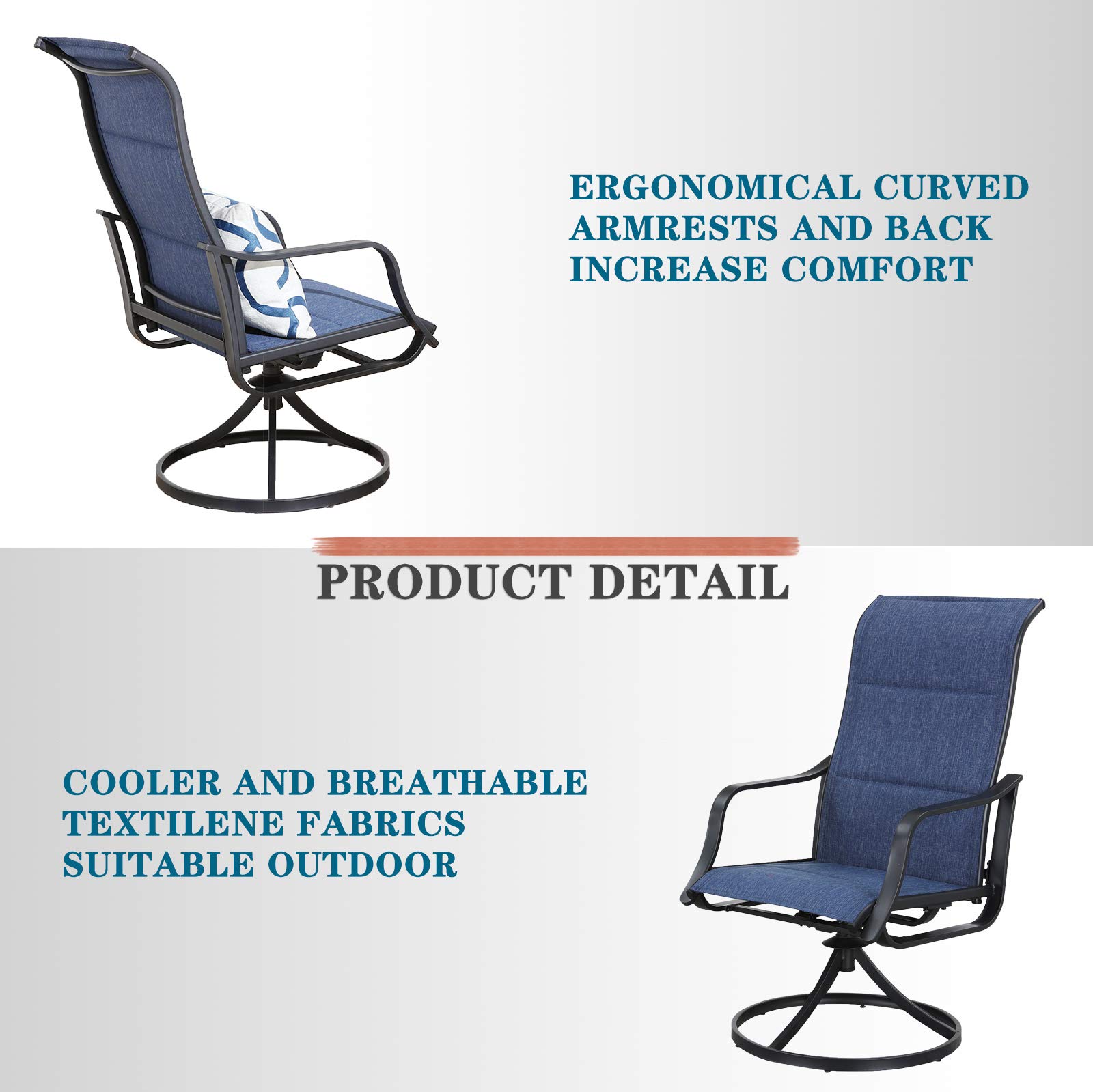 2-Piece Patio Dining Set - Swivel Chairs with Textilene Fabric & Metal Frame - Outdoor Furniture for Bistro, Deck, Poolside (Blue) - Perfect for Backyard Relaxation & Entertaining