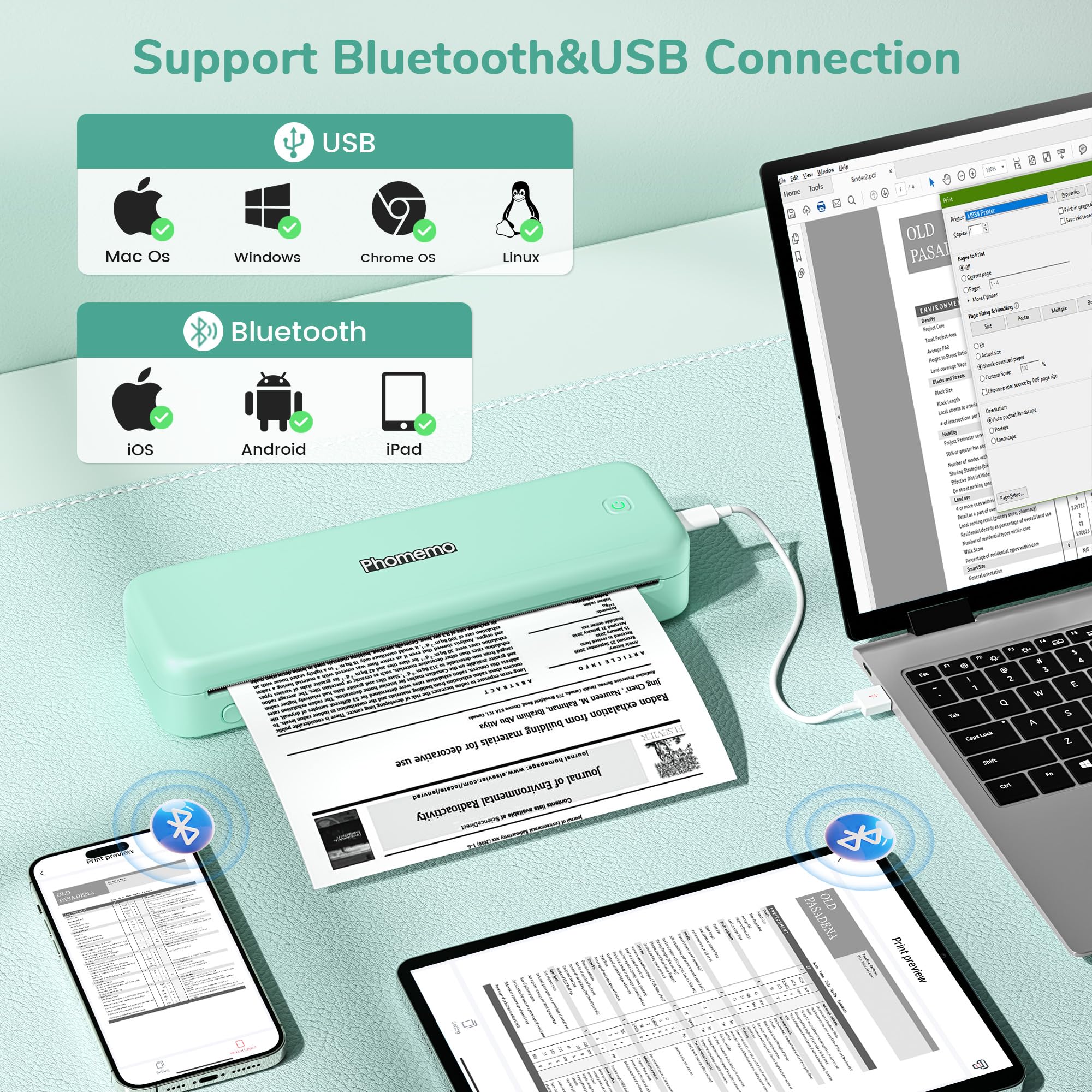 Phomemo M834 Wireless Bluetooth Thermal Printer - Portable Inkless Printer for Travel, Office, School & Home | 8.5