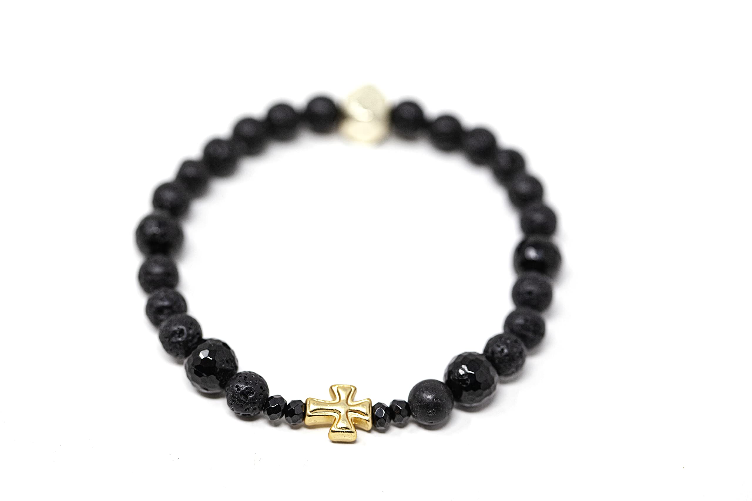 Unisex Divine Protection Cross Bracelet with Black Tourmaline & Lava Stone - Healing Crystal Jewelry for Protection, Success & Grounding - Perfect for Meditation, Spiritual Cleansing & Everyday Wear