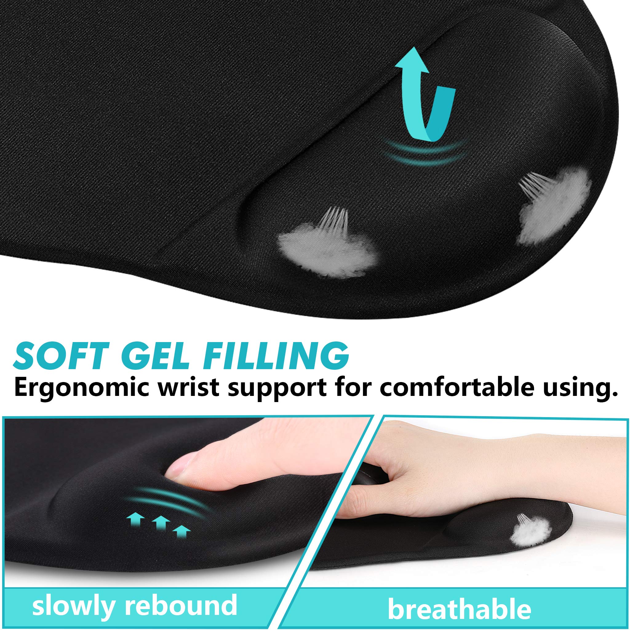 Ergonomic Mouse Pad with Gel Wrist Rest Support - Non-Slip PU Base Gaming Mouse Pad Set for Computer, Laptop, Home & Office Use - Perfect for Work, Gaming and Travel (Black)
