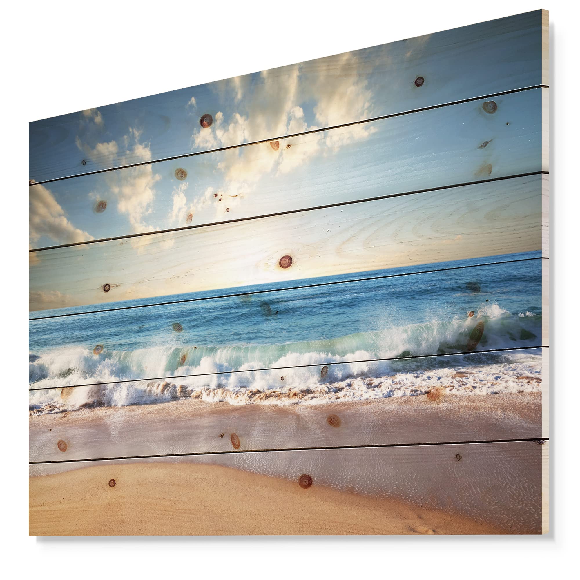 DesignQ Sea Sunset Nautical Coastal Wood Wall Art - Blue Beach Decor Large Pine Wood Wall Panels for Living Room, Bedroom & Coastal Home Decor