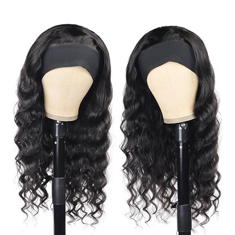 Loose Deep Wave Glueless Headband Wig - Natural Black 180% Density Human Hair Wig for Women | Perfect for Daily Wear, Parties & Protective Styling