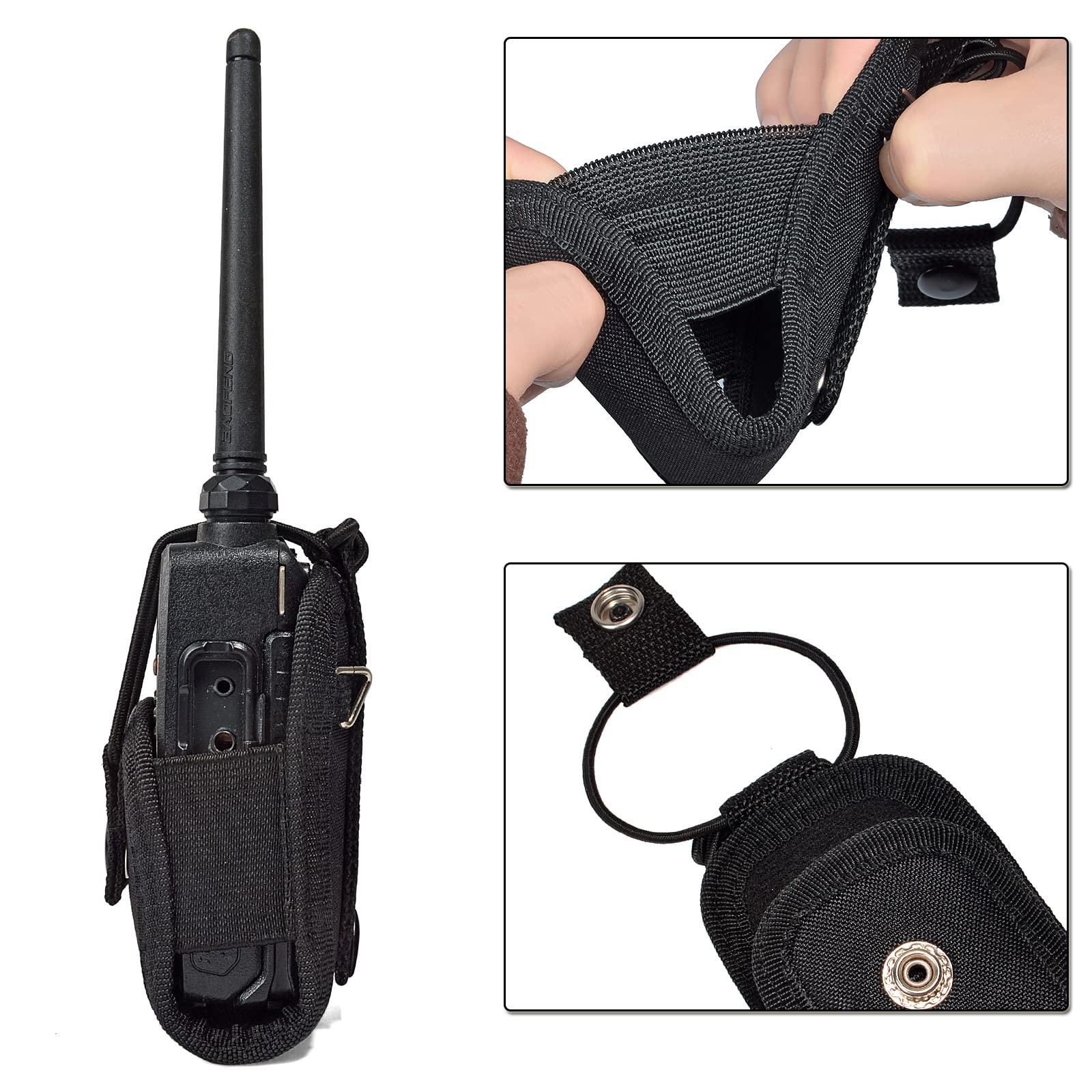 HYS Universal Radio Holster Belt Clip Case - Compatible with Baofeng UV5R, 888S, Motorola Talkabout, Midland, Cobra Walkie Talkies - Hands-Free Belt or Shoulder Strap Mount for Outdoor, Hiking, Camping, Security & Emergency Use