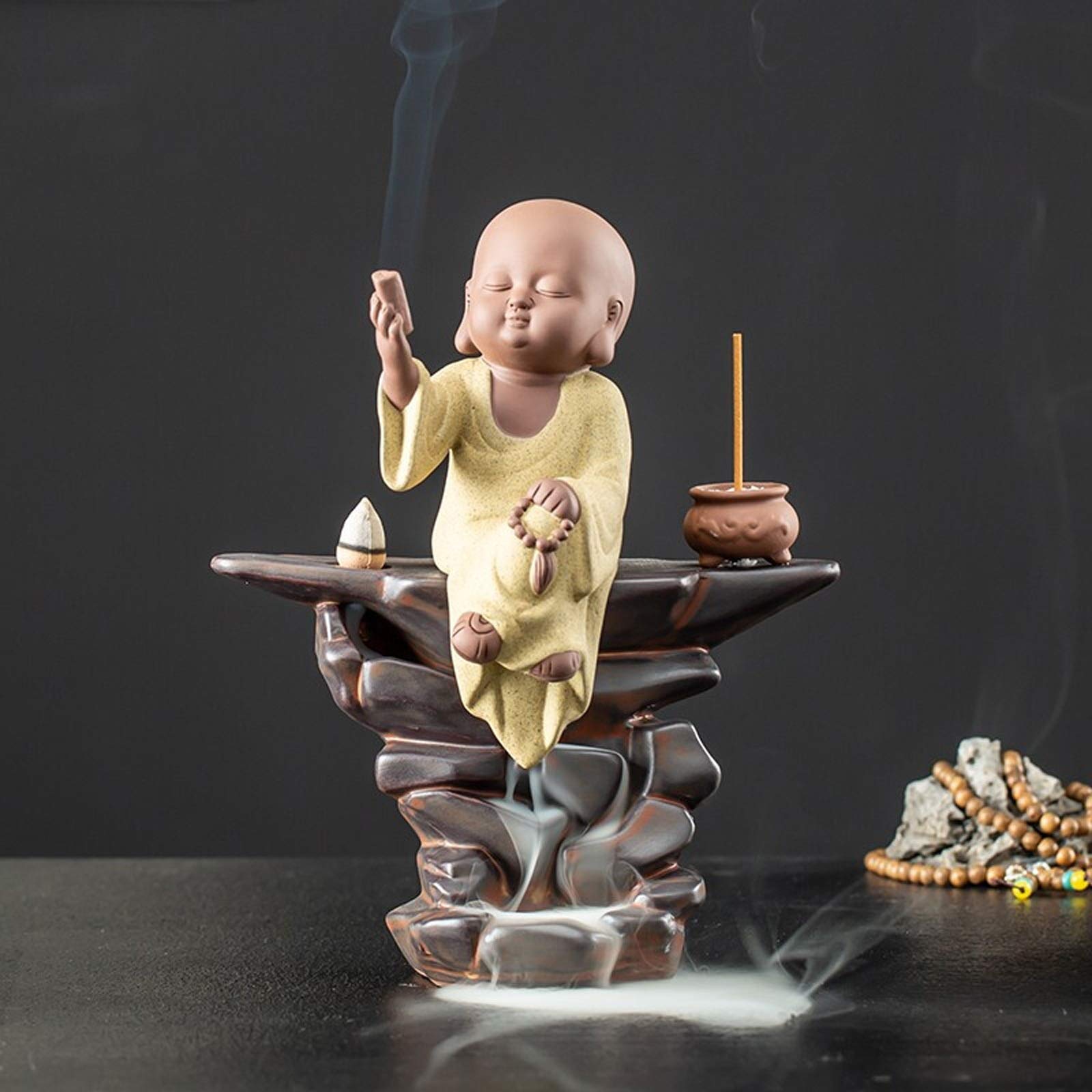 Ceramic Backflow Incense Burner - Zen Monk Design for Home Decor, Meditation & Tea Ceremony | Indoor Aromatherapy & Relaxation | Perfect for Yoga, Spa & Stress Relief