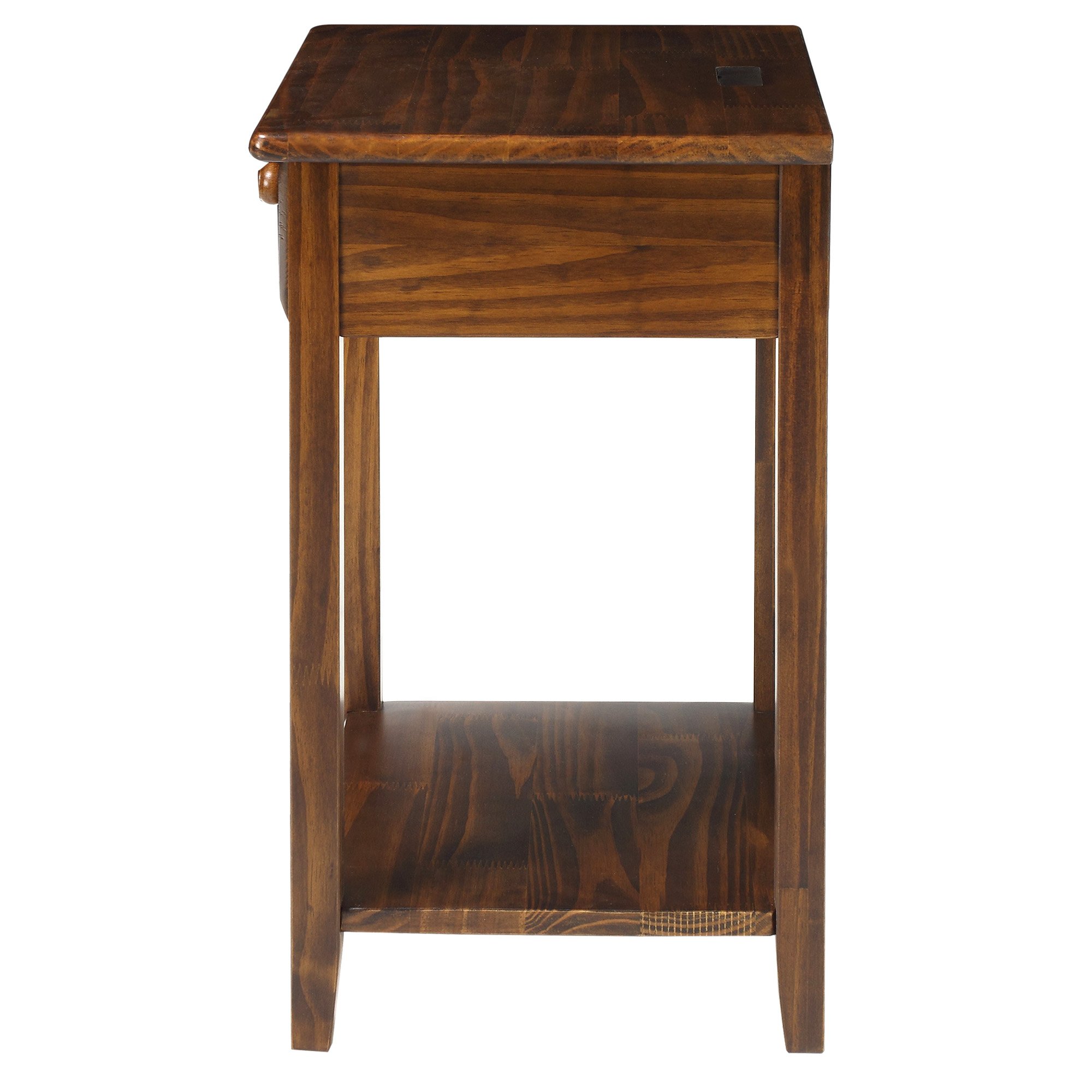 Casual Home Night Owl Nightstand with USB Ports - Warm Brown Wood Bedside Table for Bedroom, Living Room & Office - Charging Station & Storage Solution
