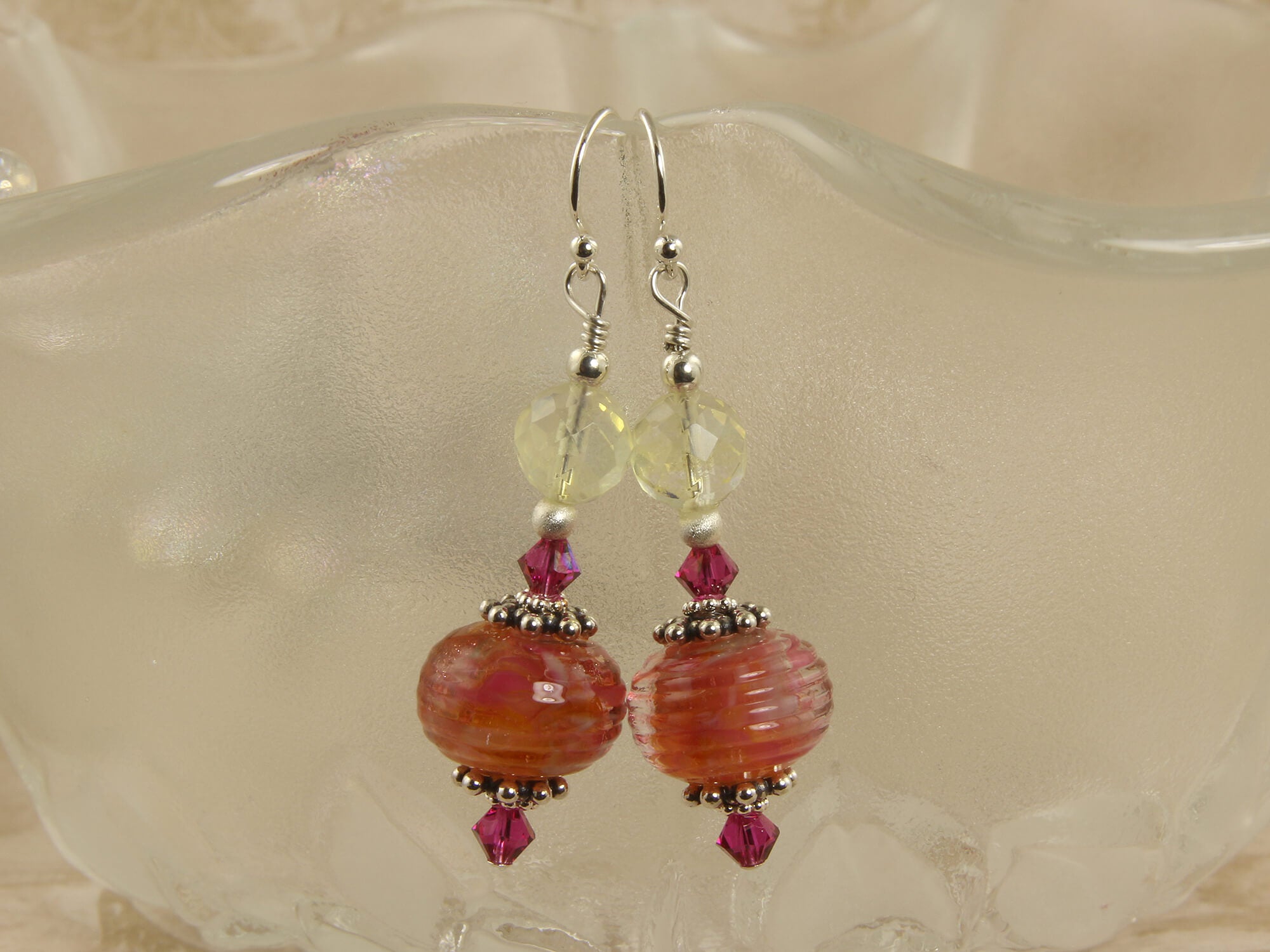 Handmade Summer Hibiscus Swirls Lampwork Glass Earrings for Women | Boho Beach Jewelry | Perfect for Vacation, Wedding & Party Accessories